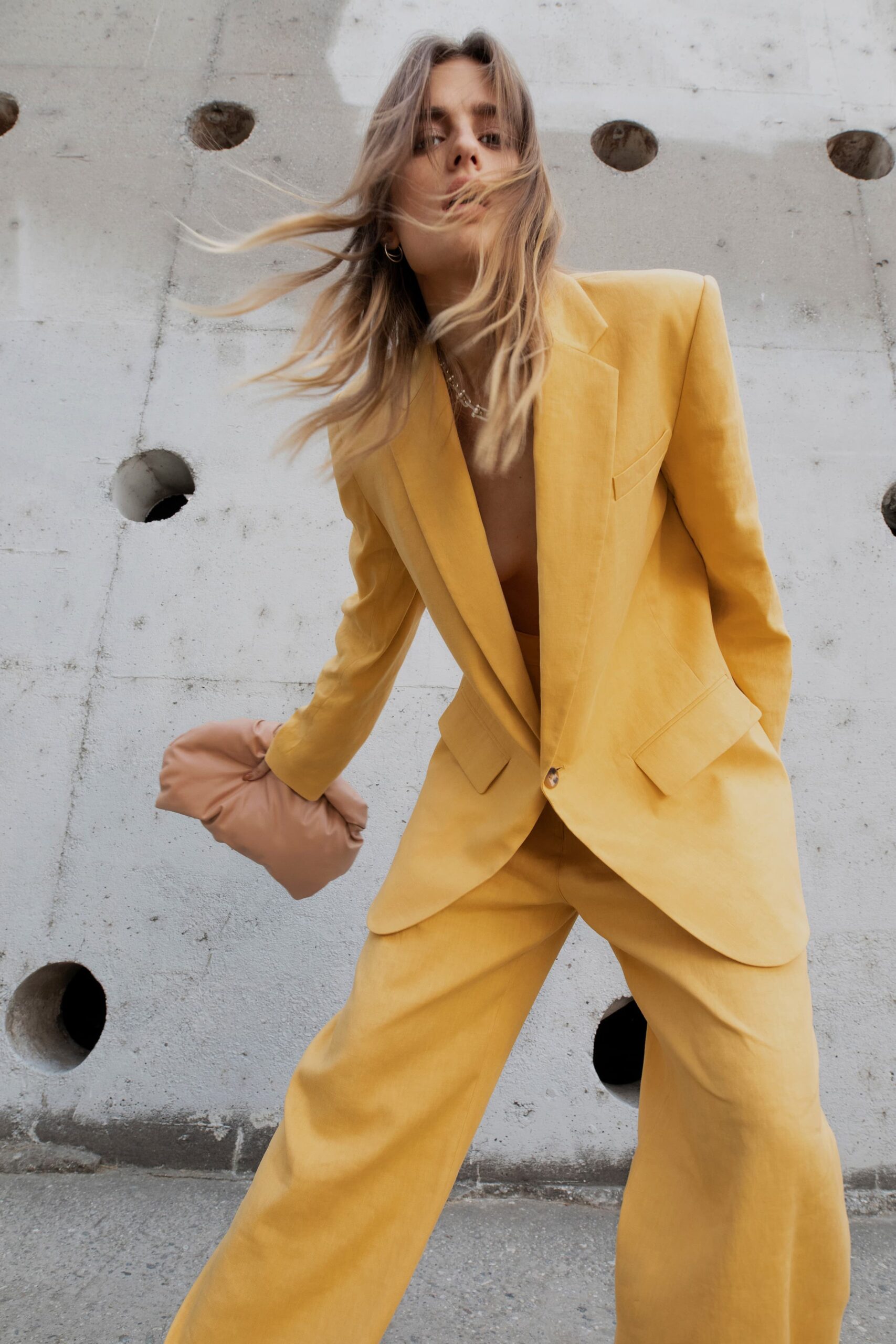 yellow tailored suit