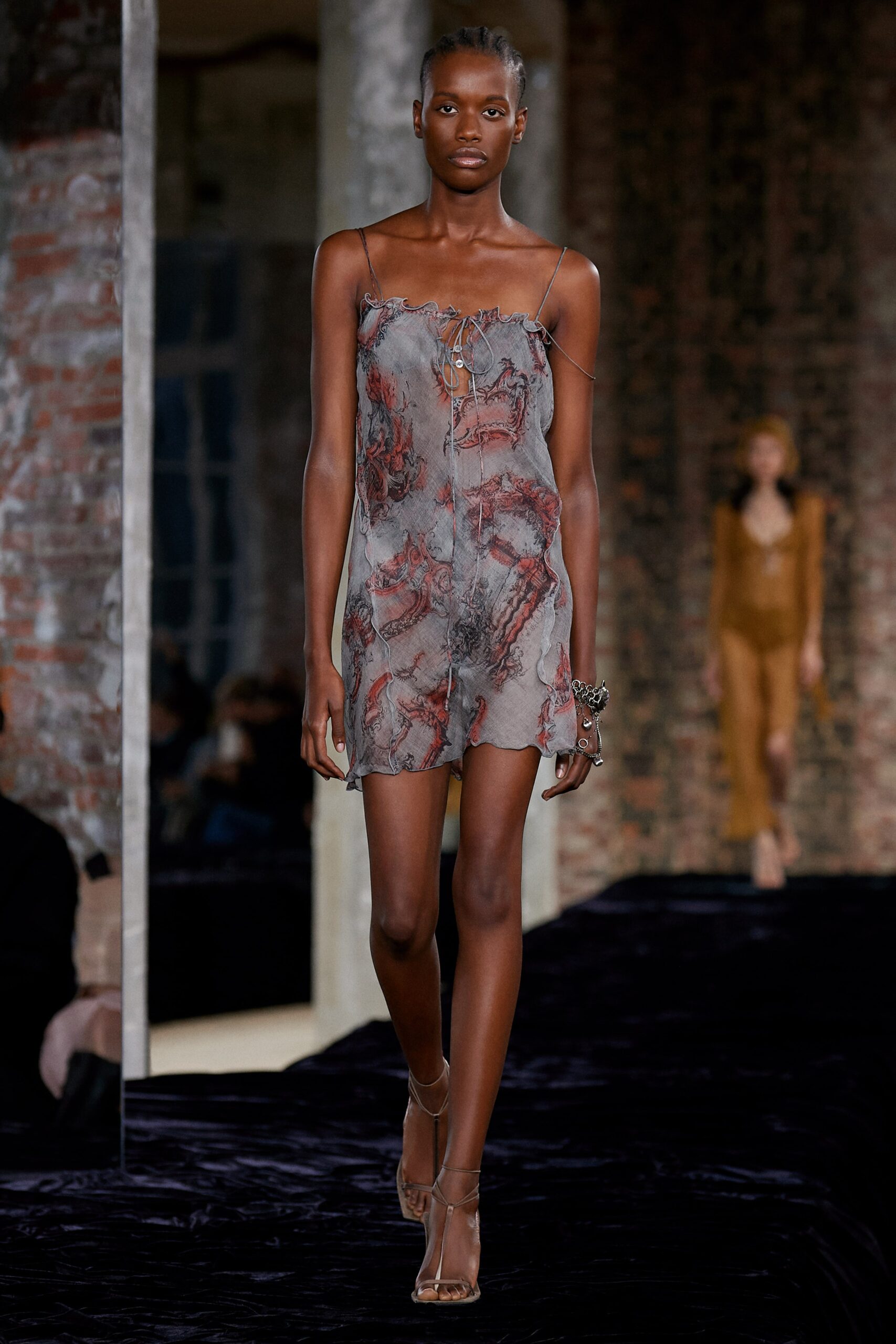 gray silk sleeveless mini dress