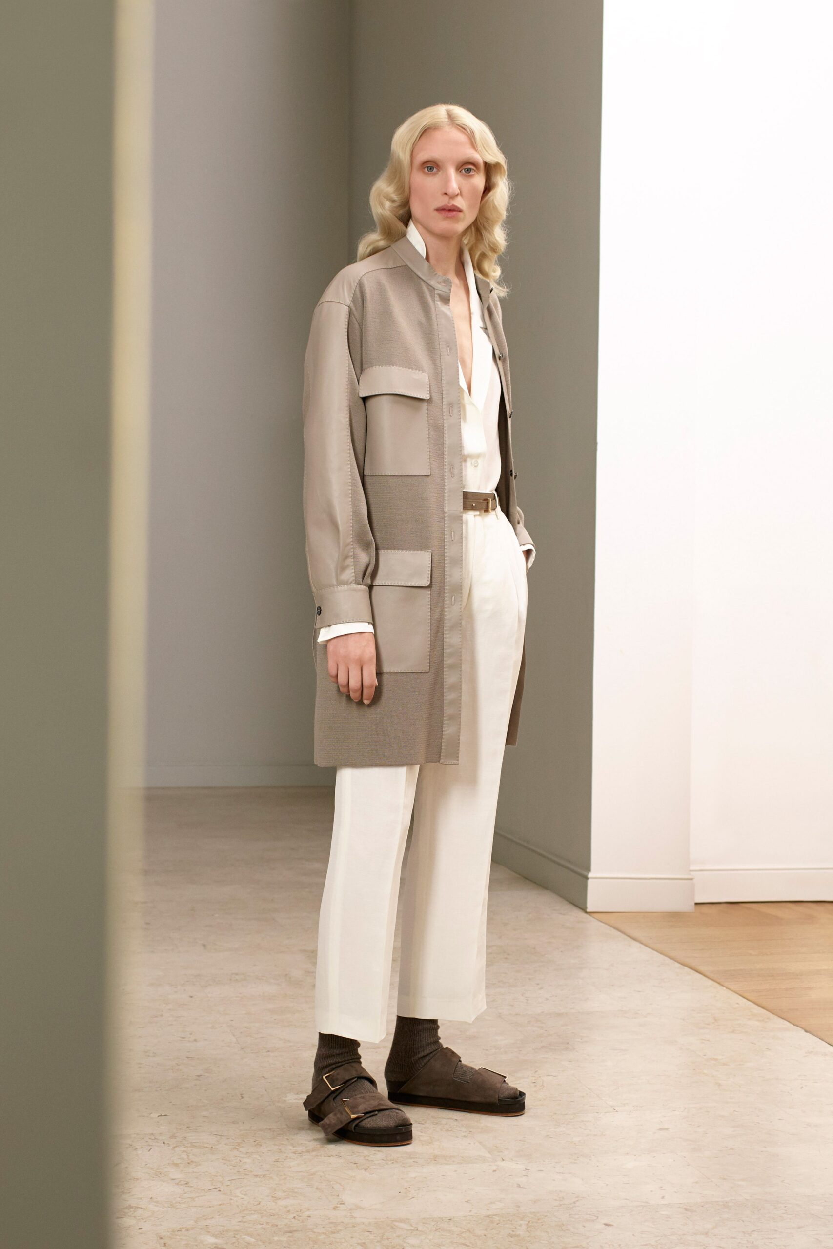 white cotton tailored high-waisted straight-leg pants