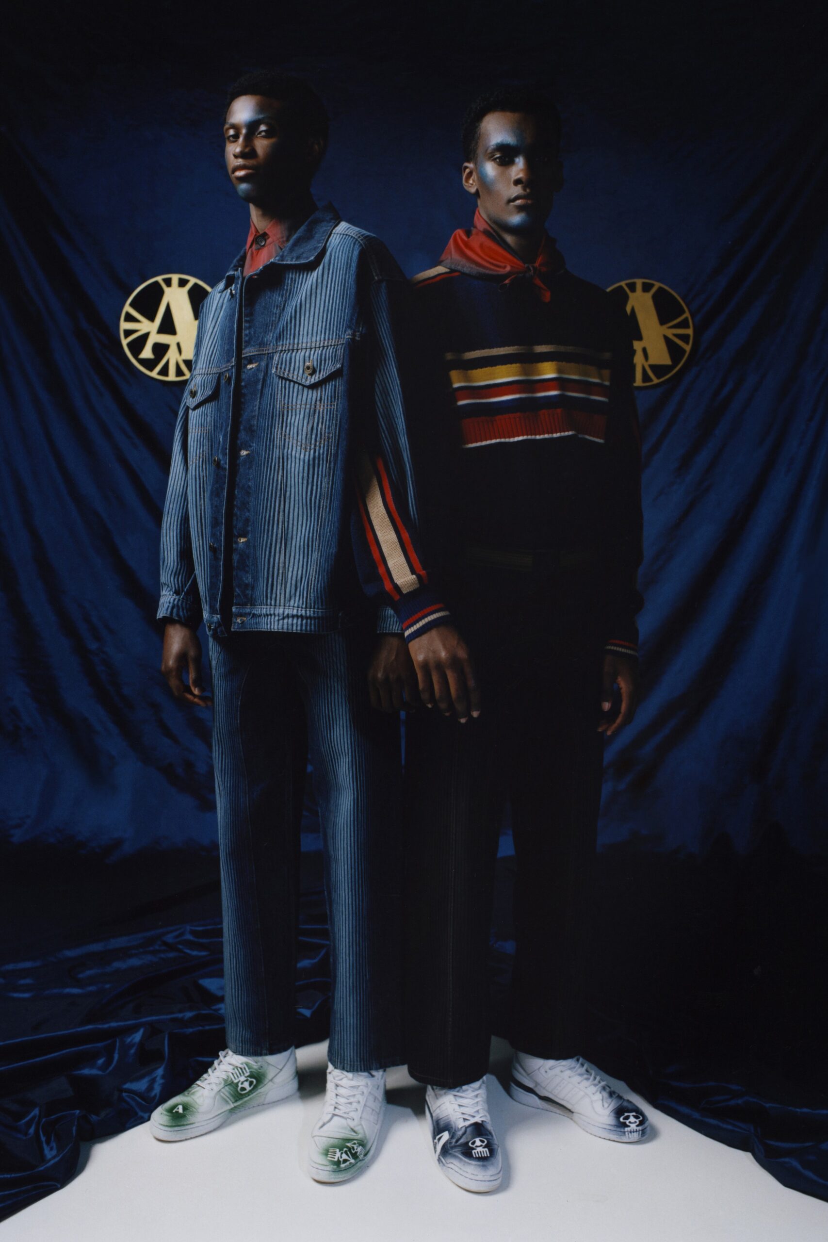 blue denim jacket with red shirt