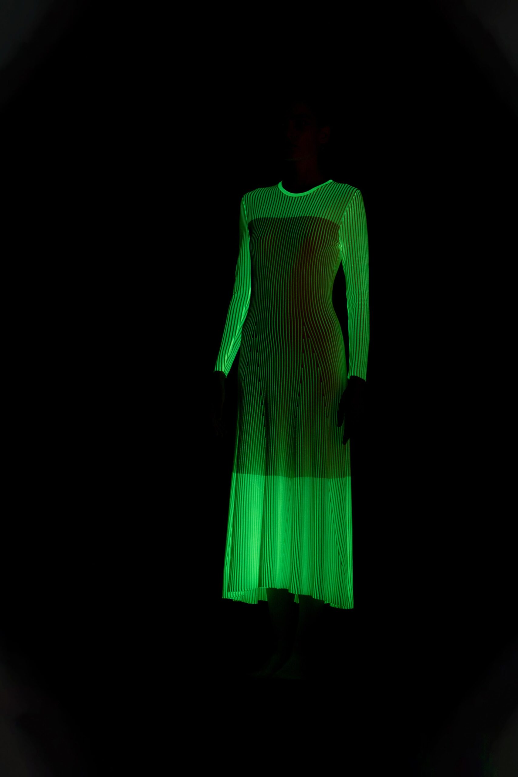 green striped long-sleeve dress