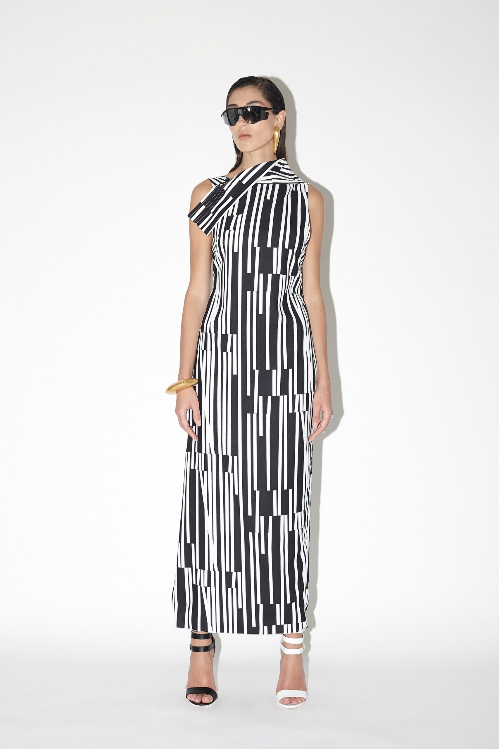 black and white printed maxi dress