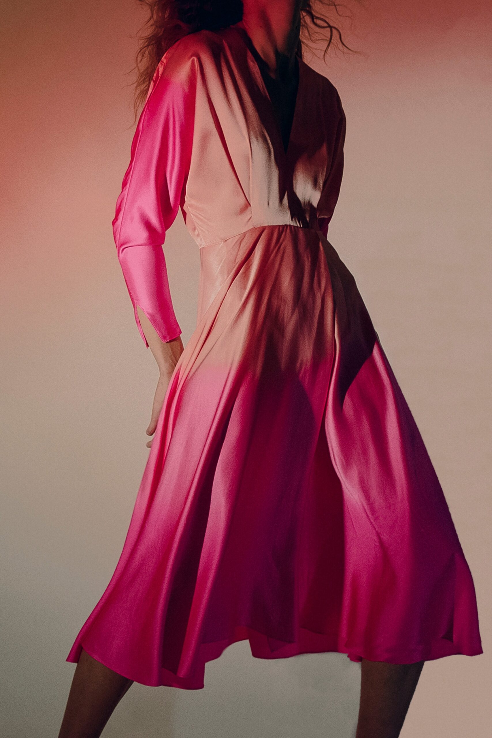 pink silk long-sleeve dress