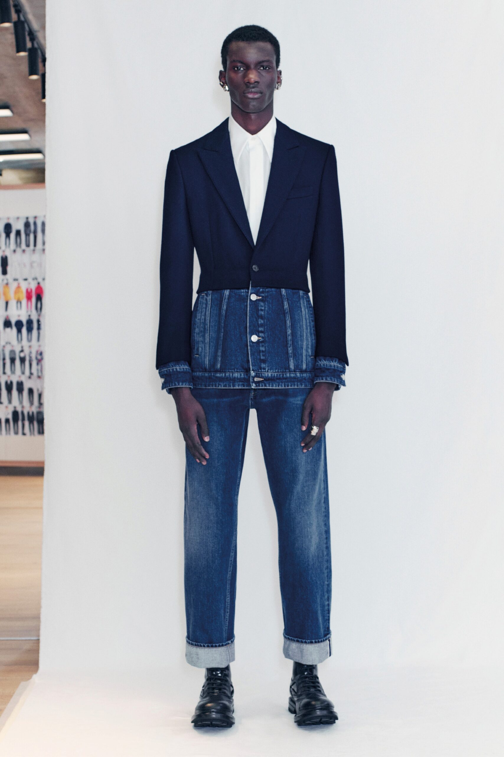 black blazer white shirt blue jeans