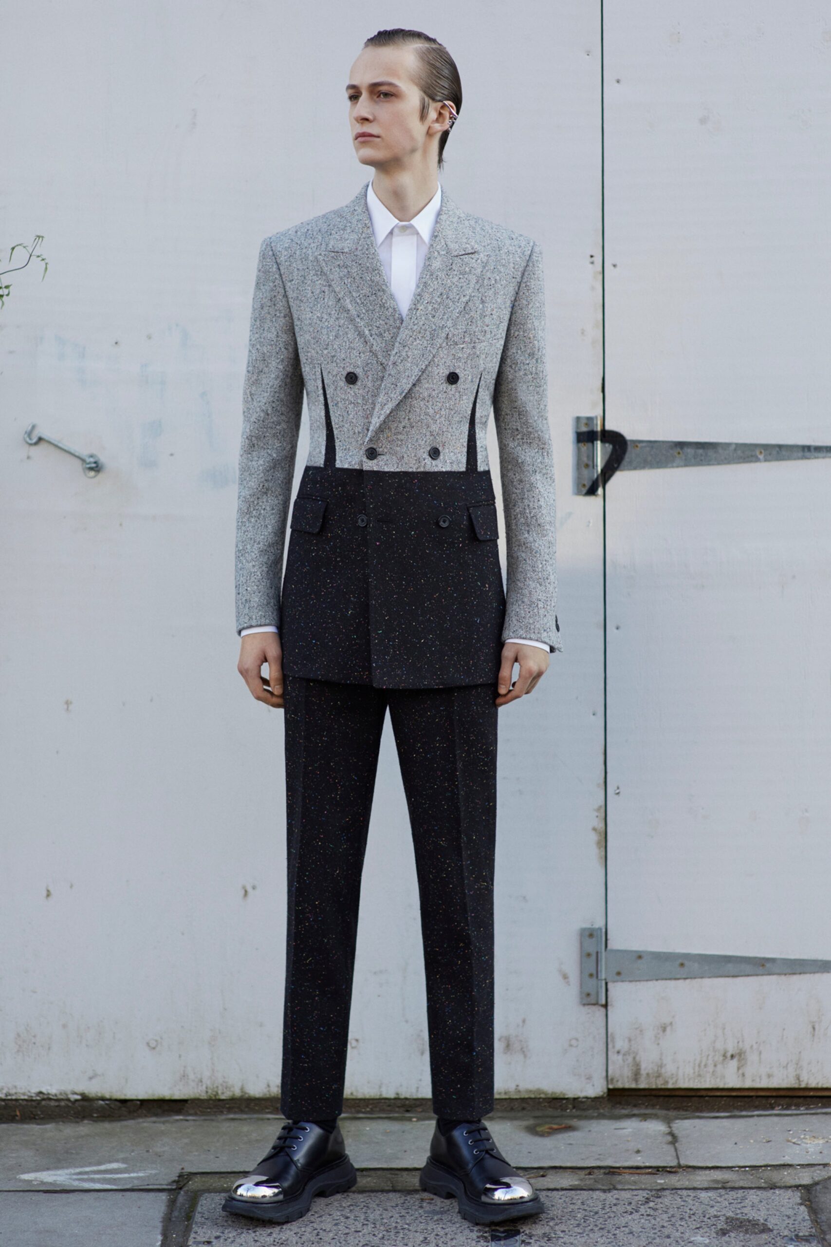 gray and black tailored suit
