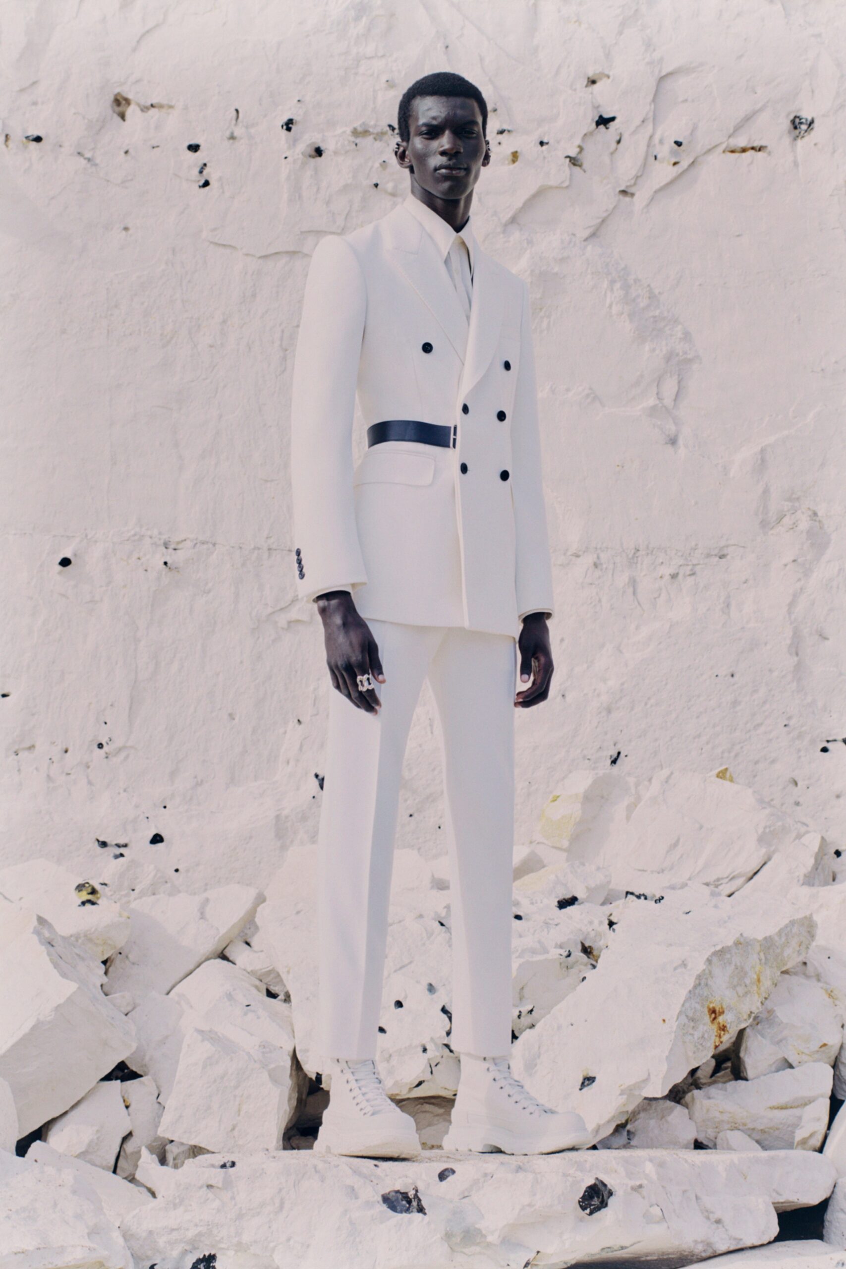 white tailored suit with shoes