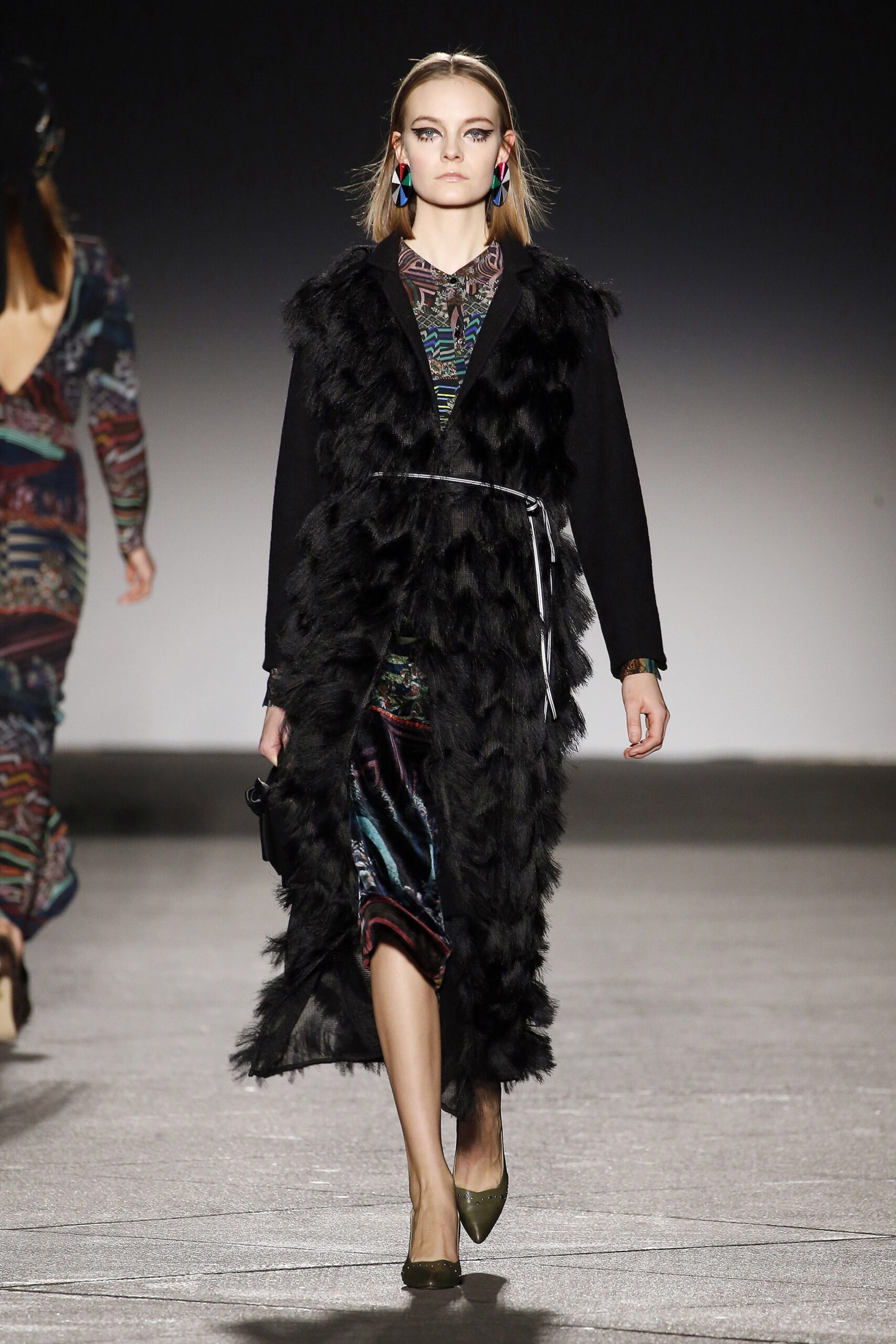 multi silk sleeveless v-neck fitted printed flowing dress