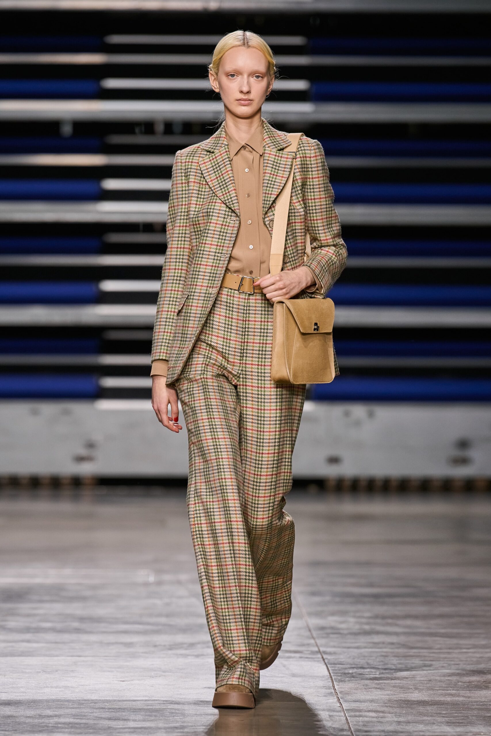 beige checked tailored suit