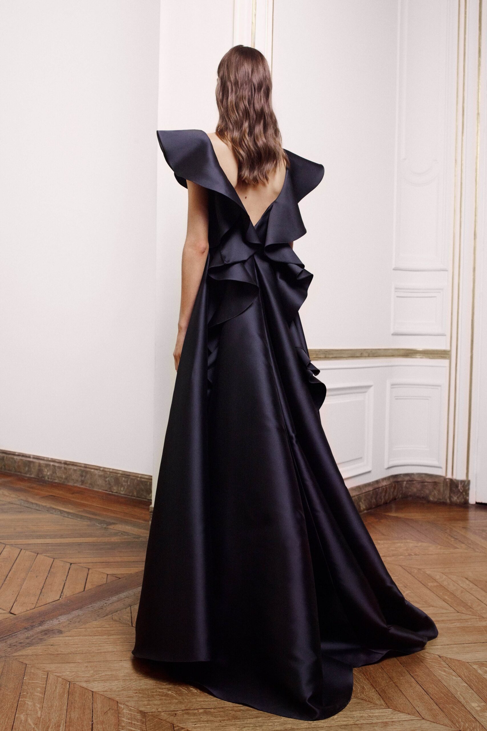 black silk sleeveless gown