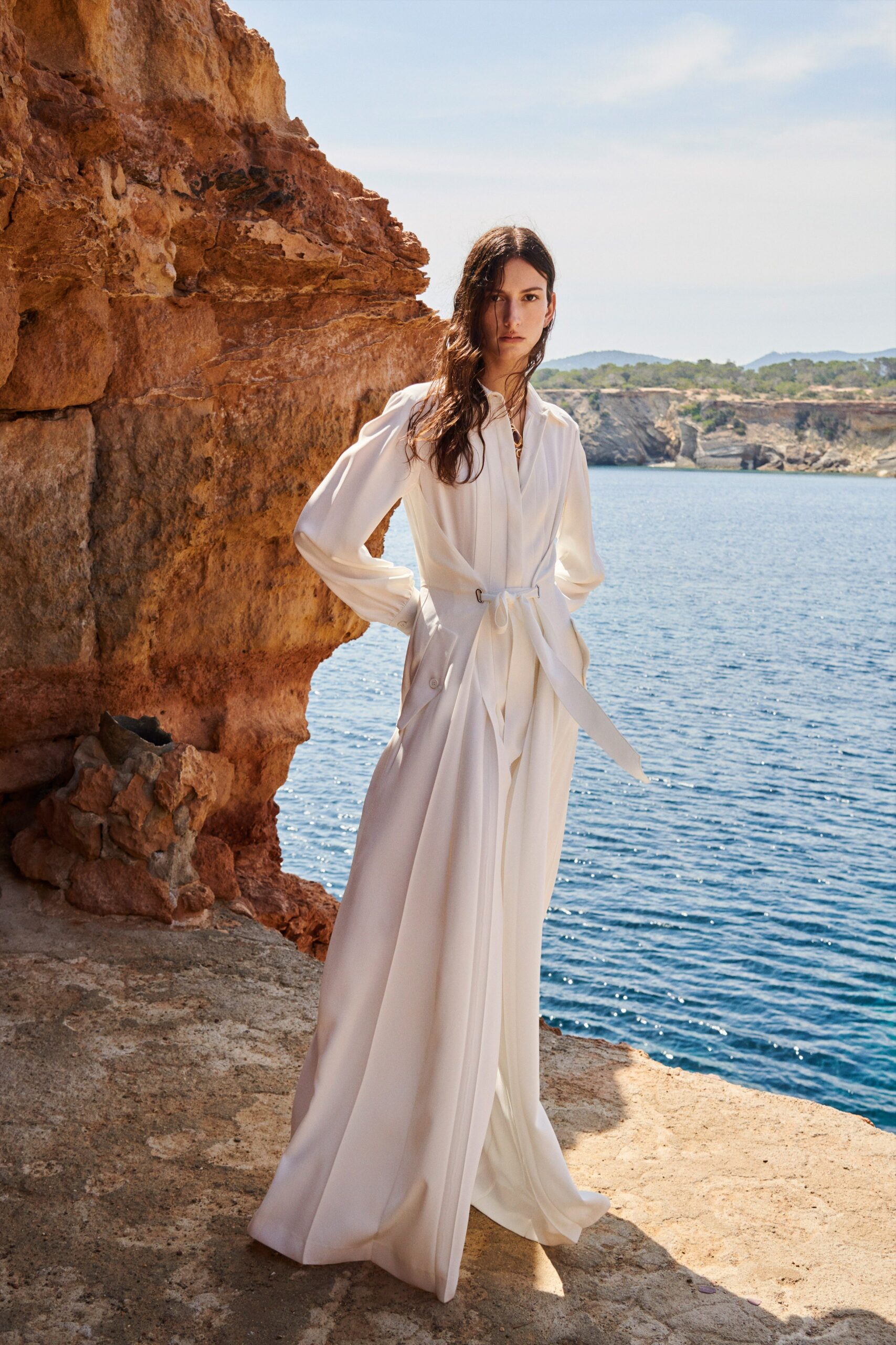 white silk belted maxi dress