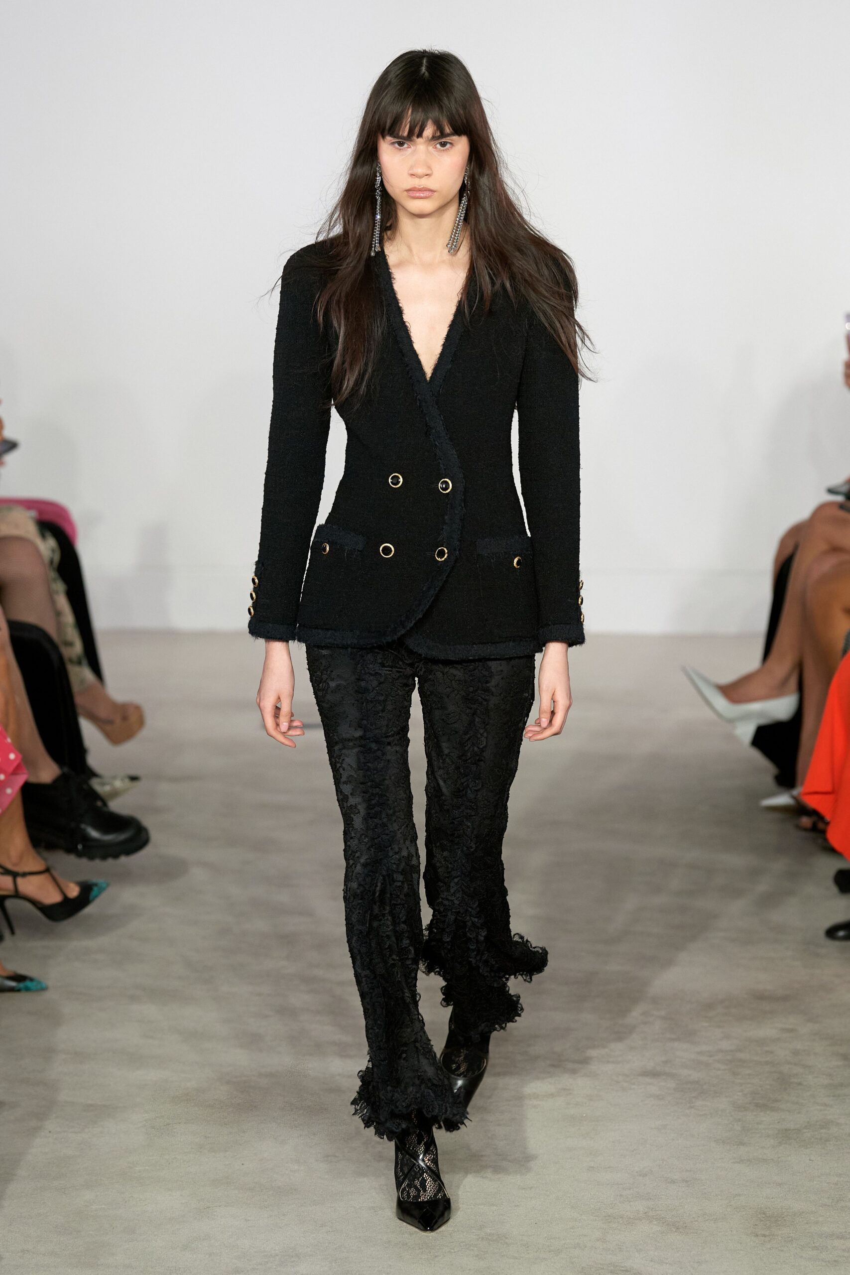 black silk fitted blazer and pants