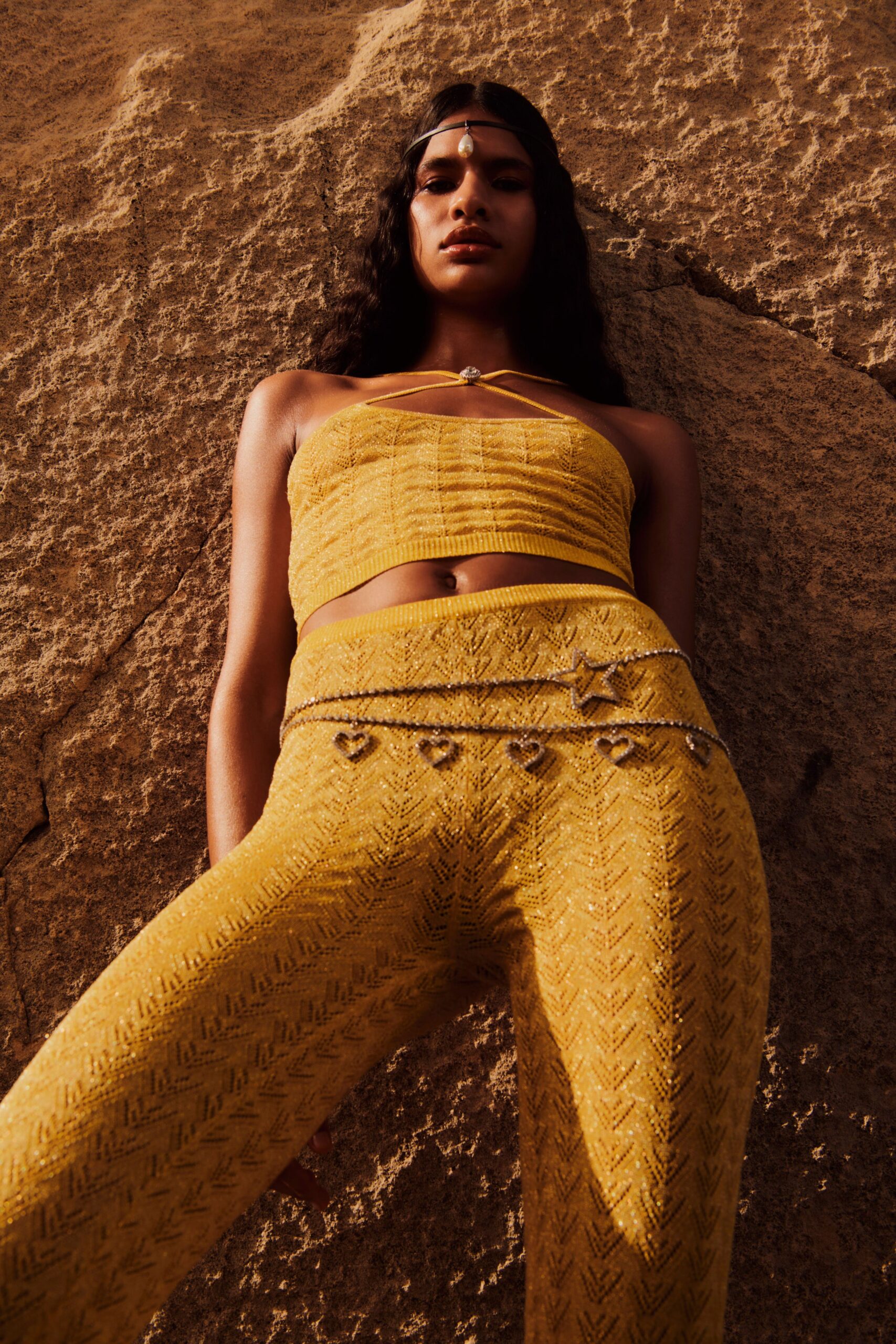 yellow cotton sleeveless fitted ribbed cropped top