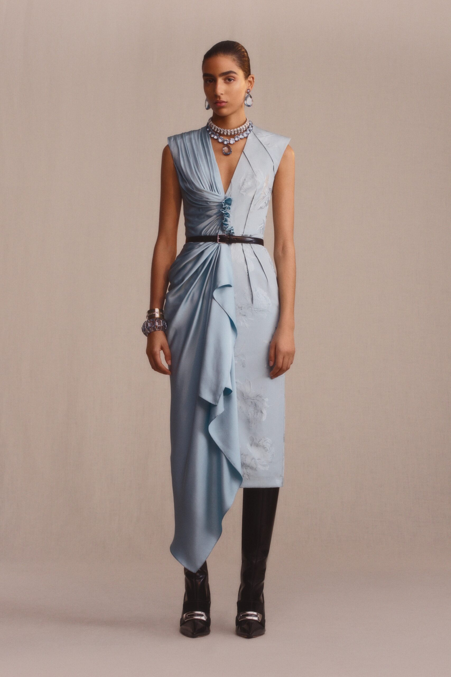 fitted blue silk dress