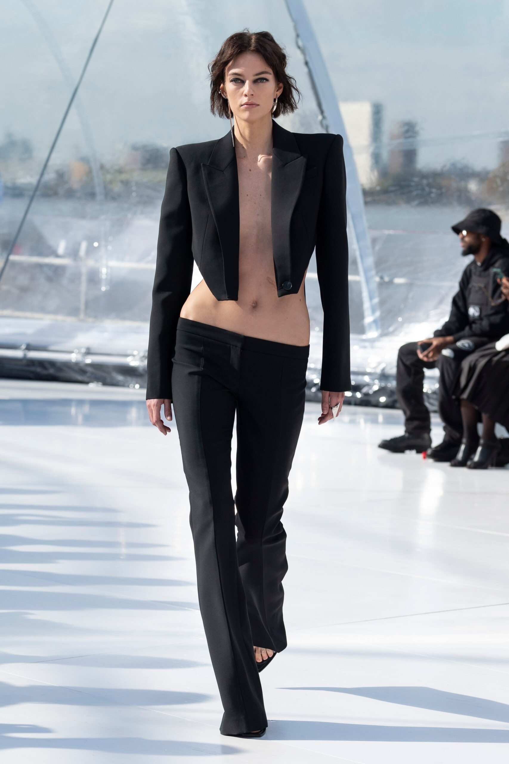 black fitted blazer and pants