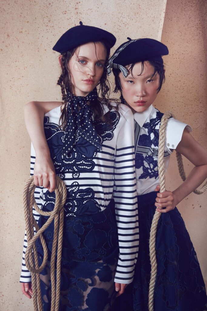 striped top with lace skirt