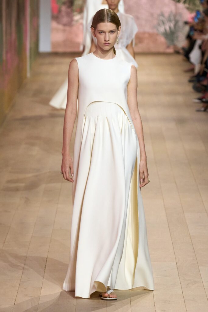 white silk sleeveless gown