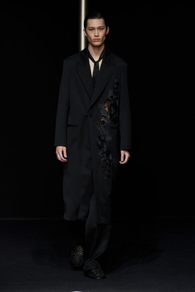 black silk coat and pants