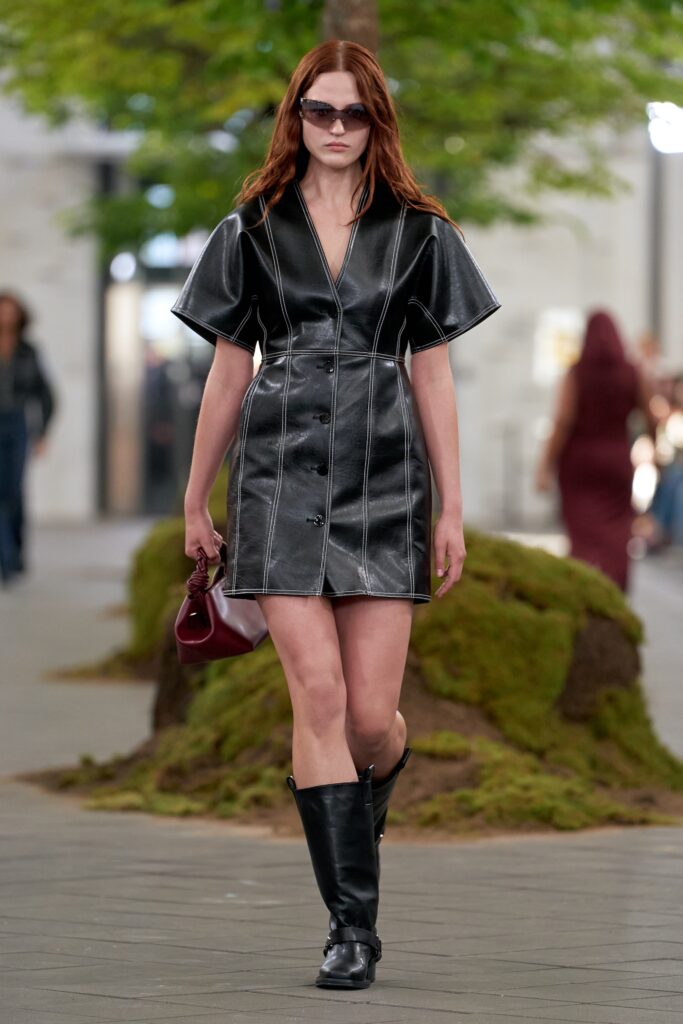 black leather mini dress with boots