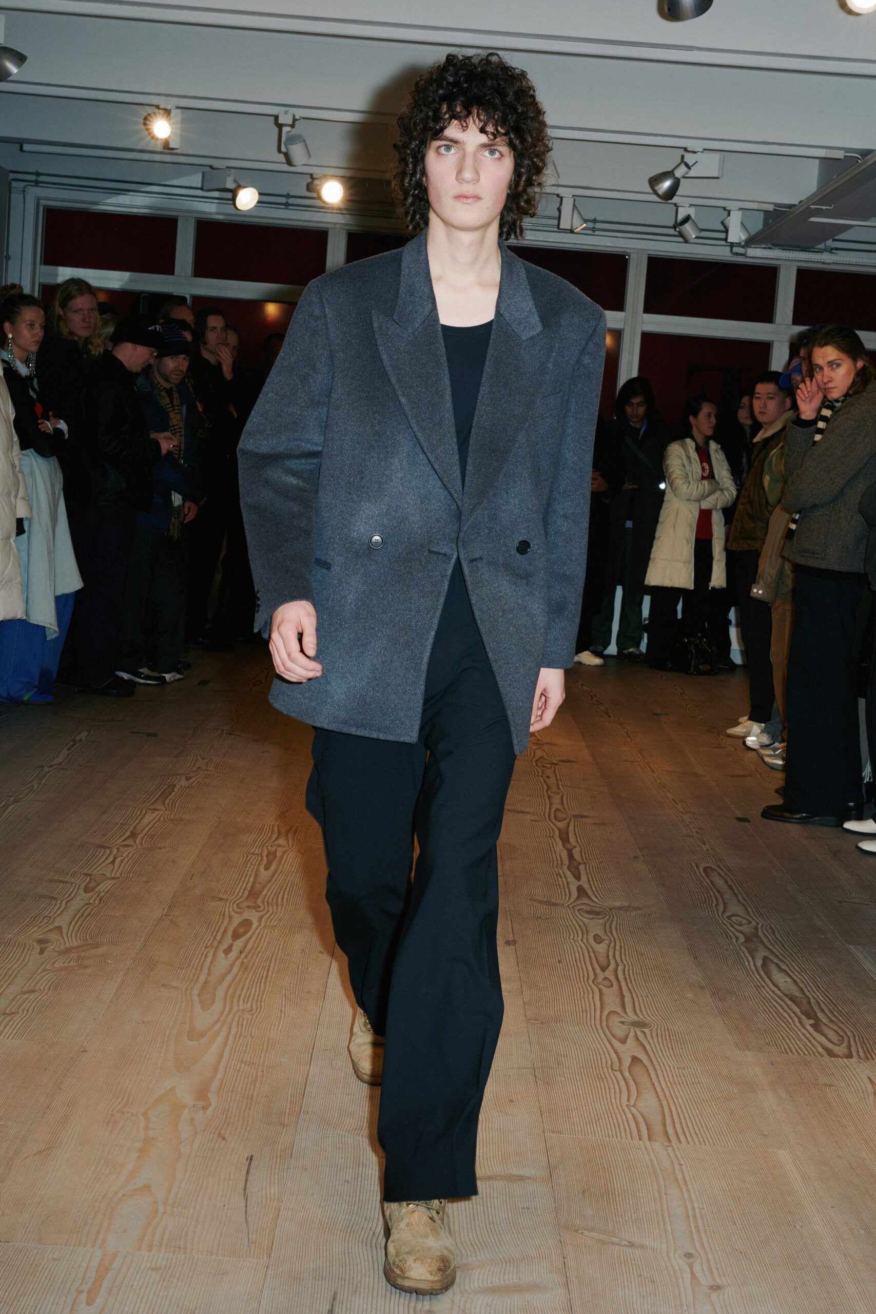 oversized gray blazer with relaxed pants