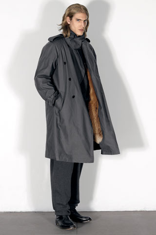 gray coat with black pants