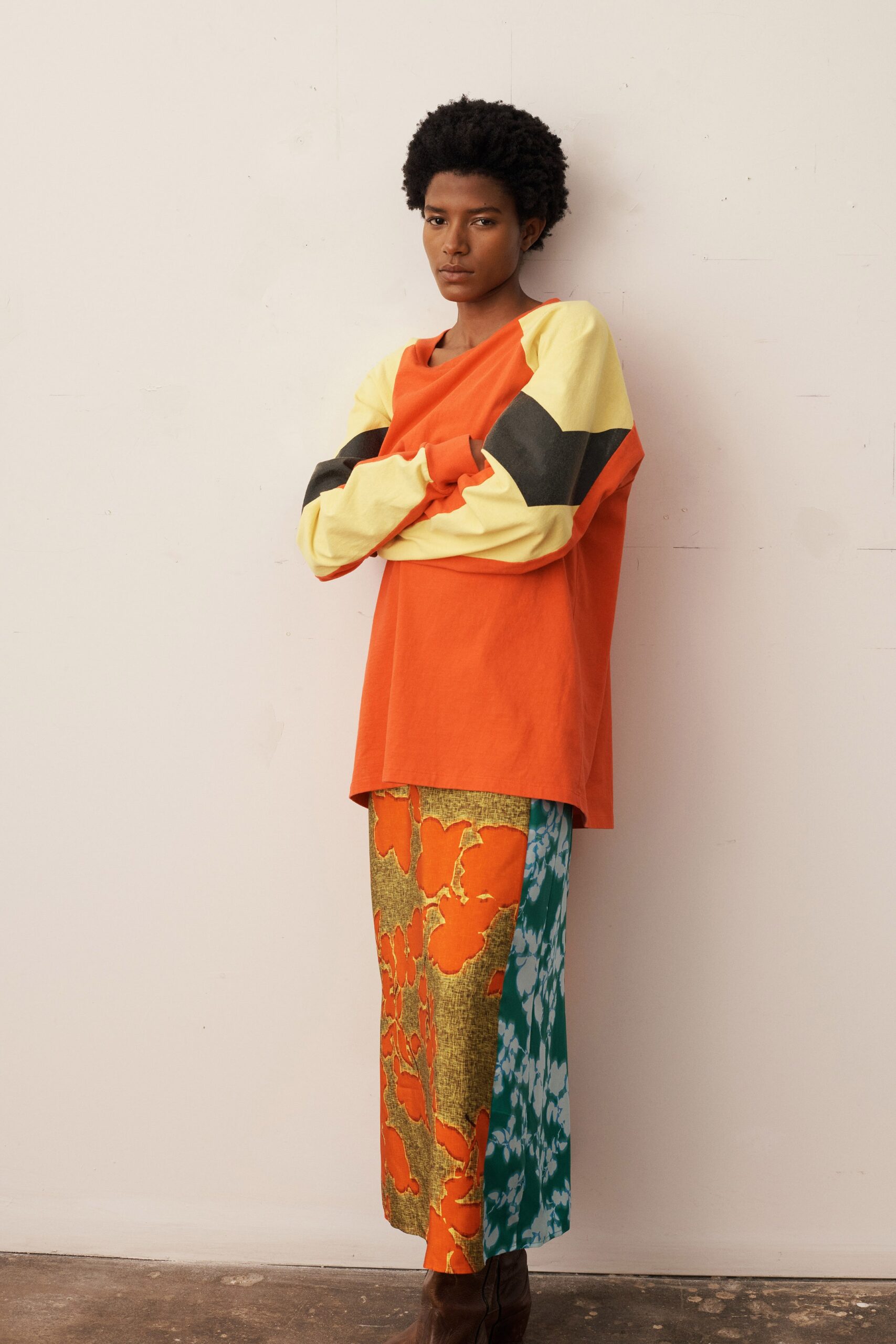 orange and blue relaxed outfit