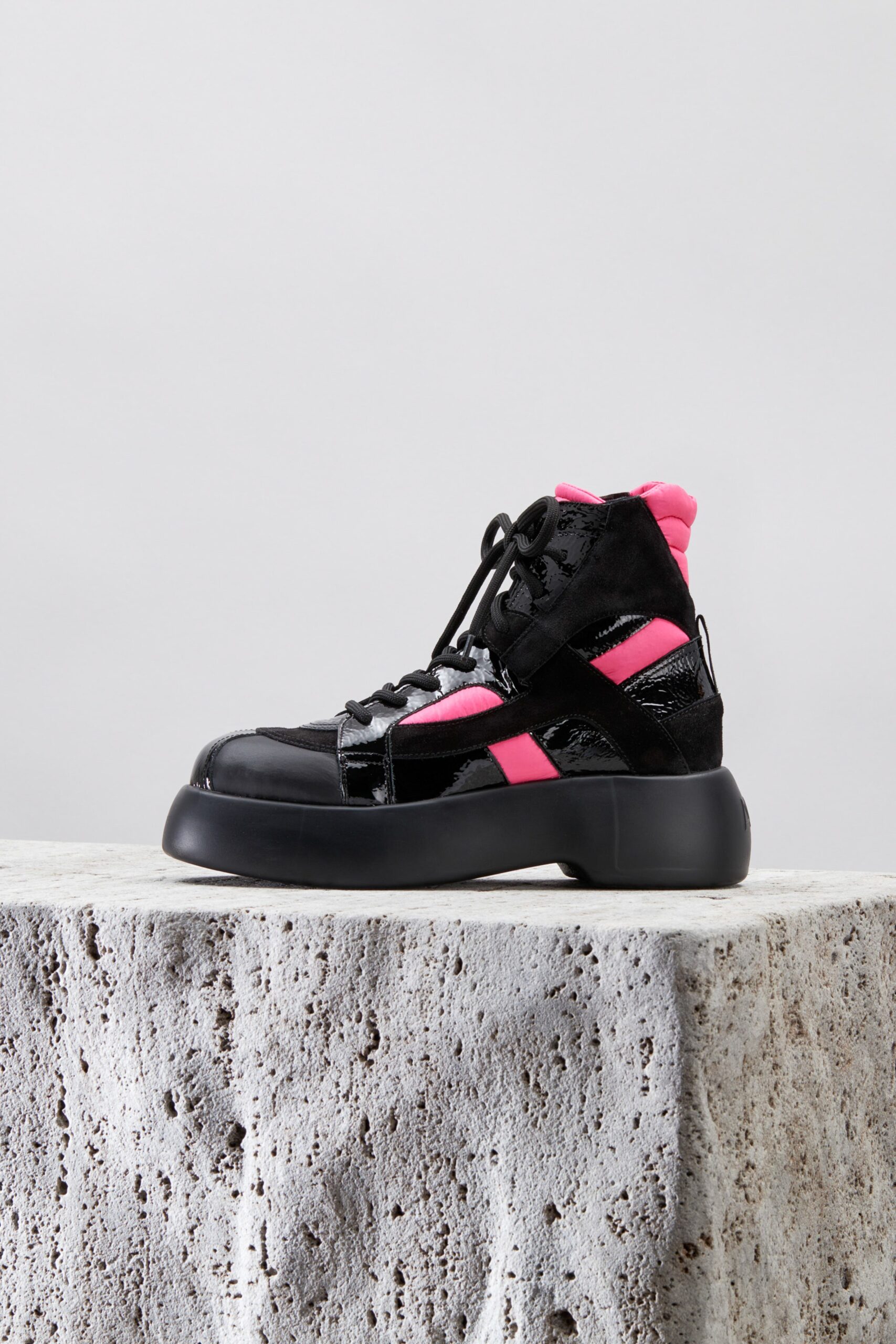black and pink zippered shoes