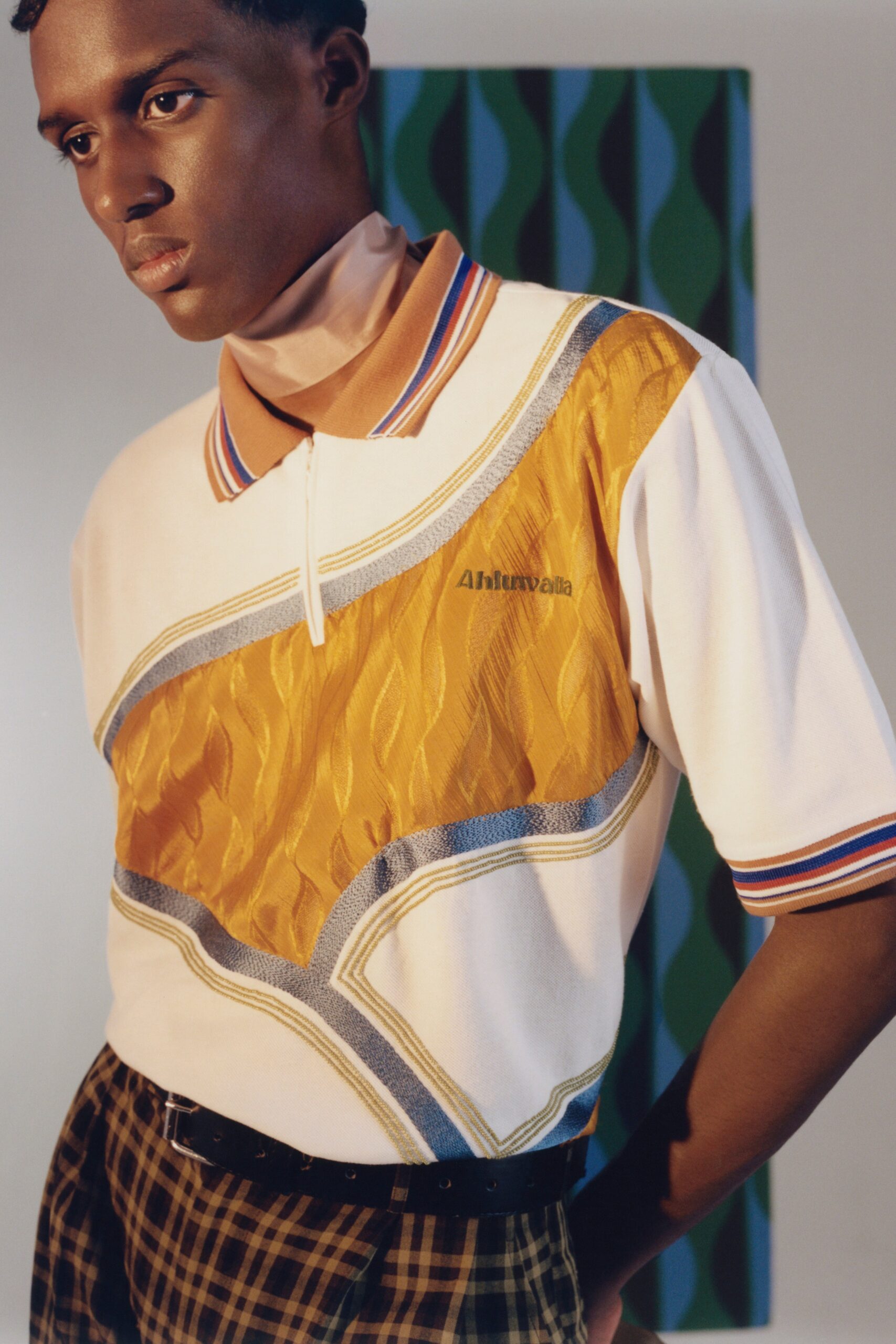 color-blocked fitted shirt with tailored pants