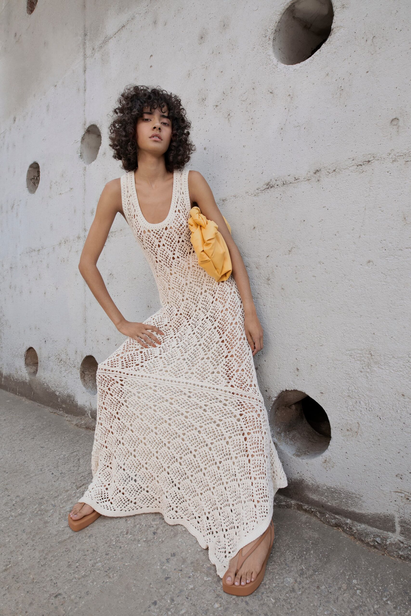 yellow ruffled bag