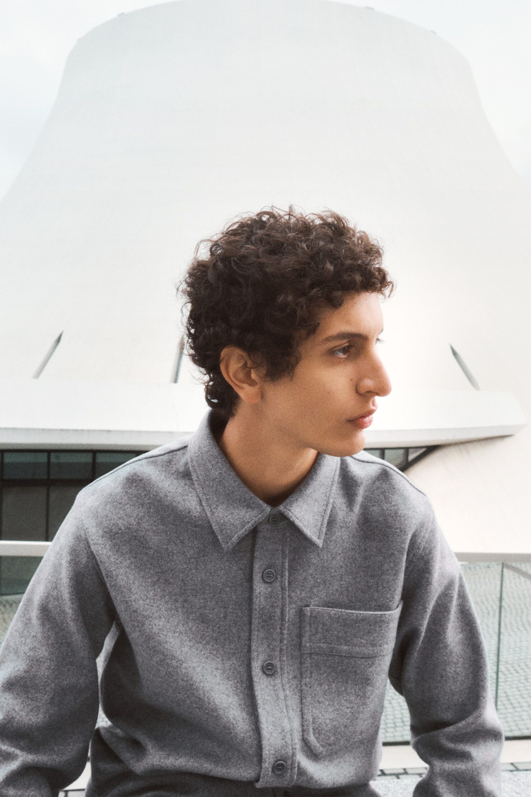 gray wool relaxed shirt