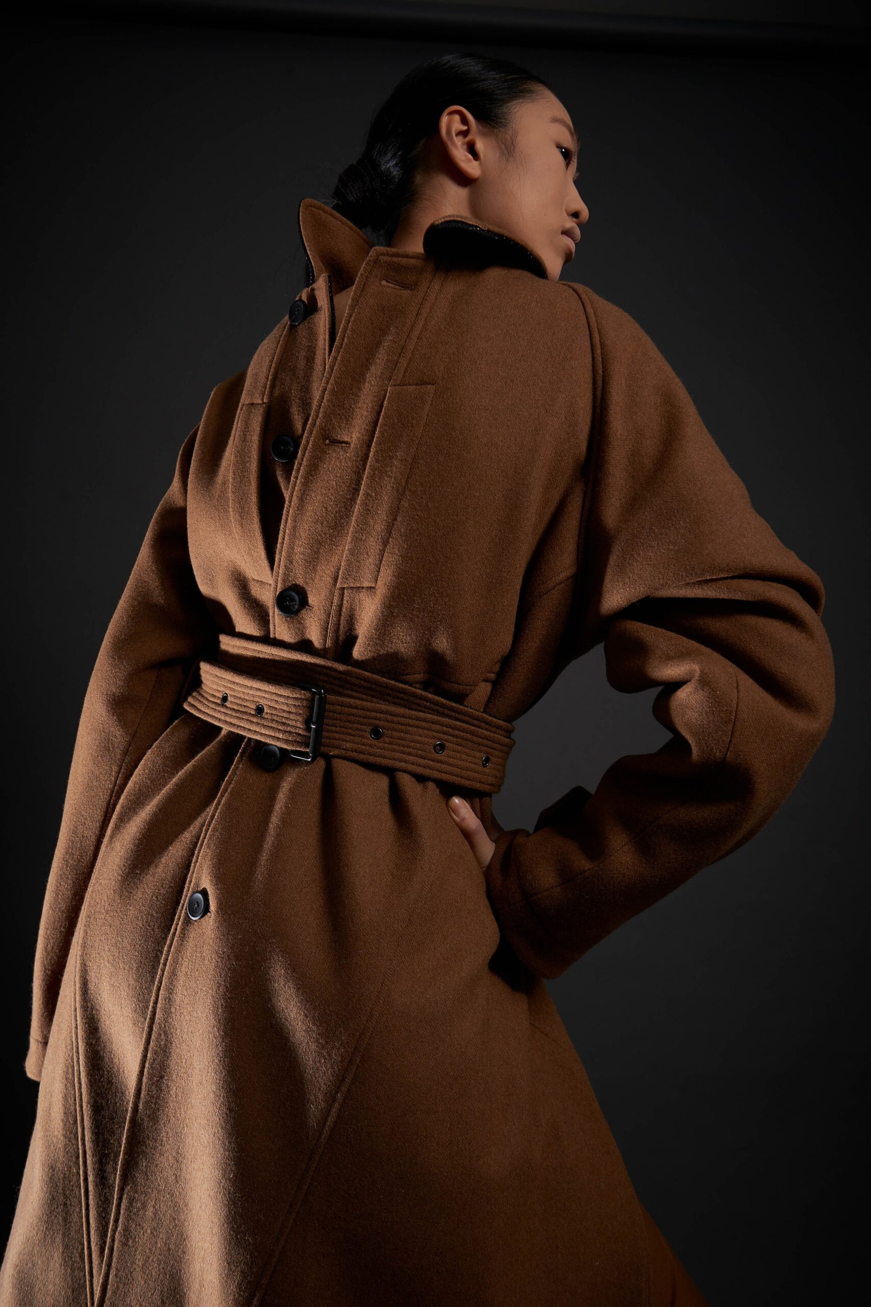 fitted brown wool coat