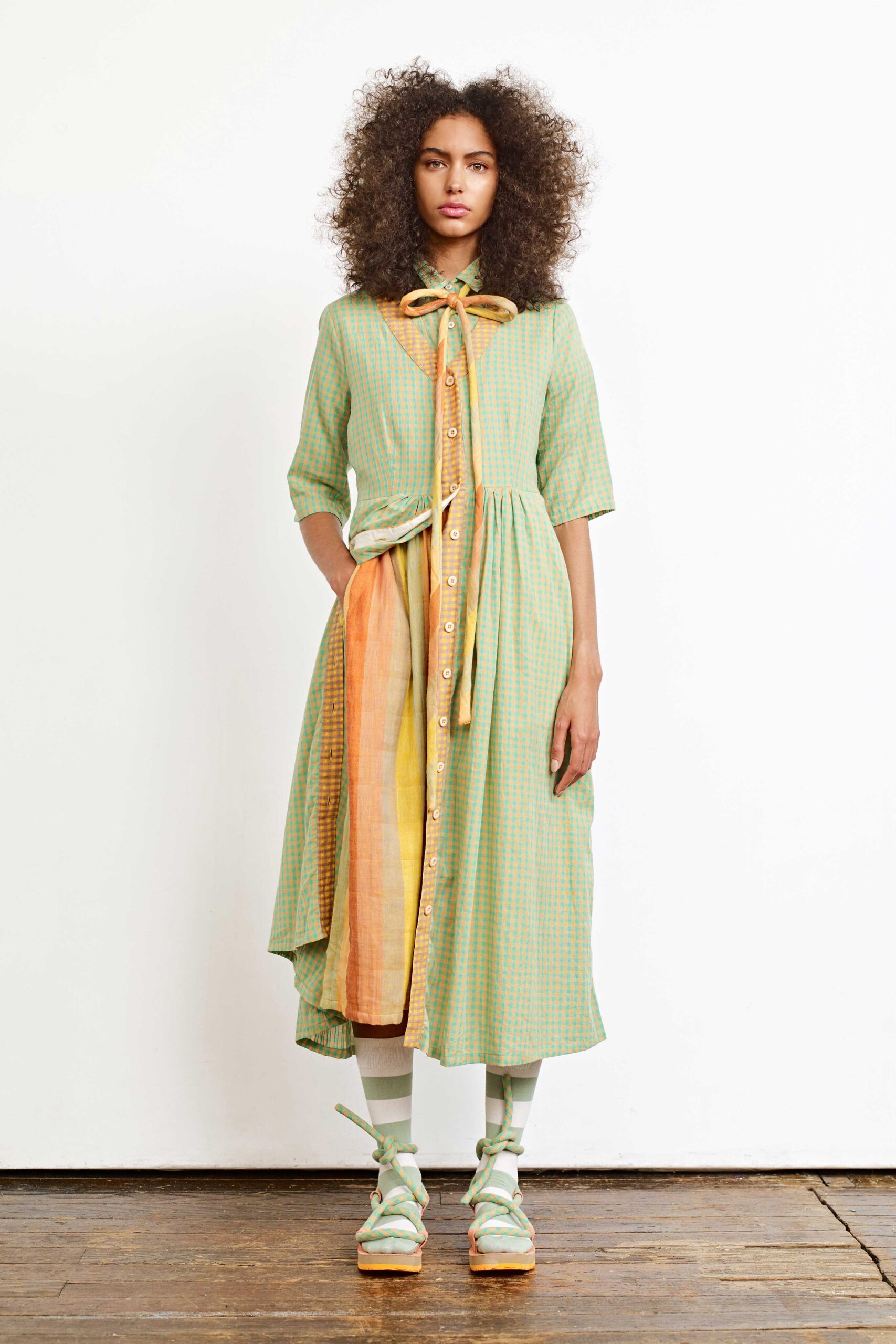 relaxed green cotton midi dress
