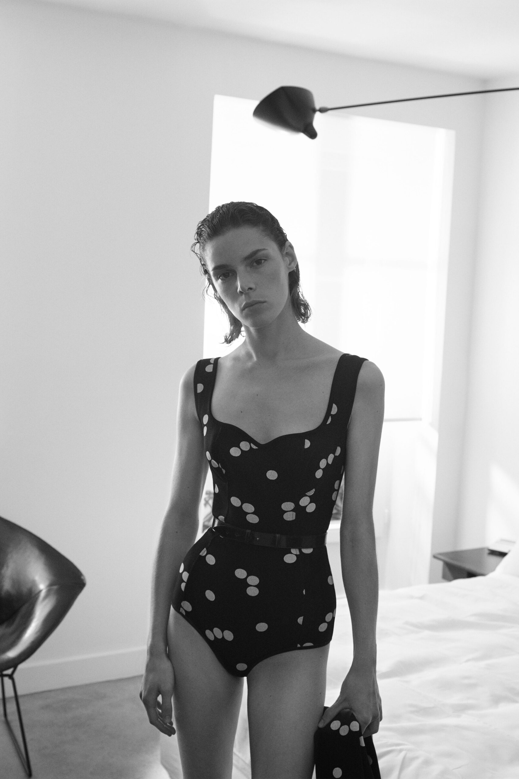 black and white polka-dot bikini
