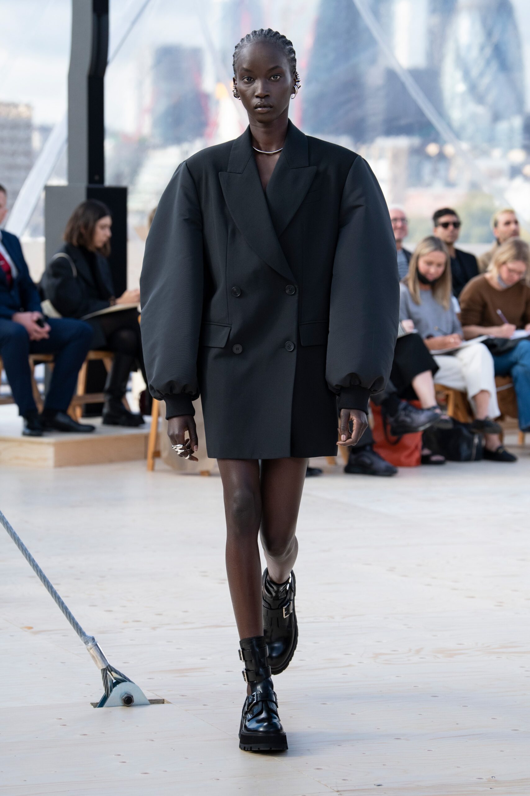 black oversized blazer with mini dress