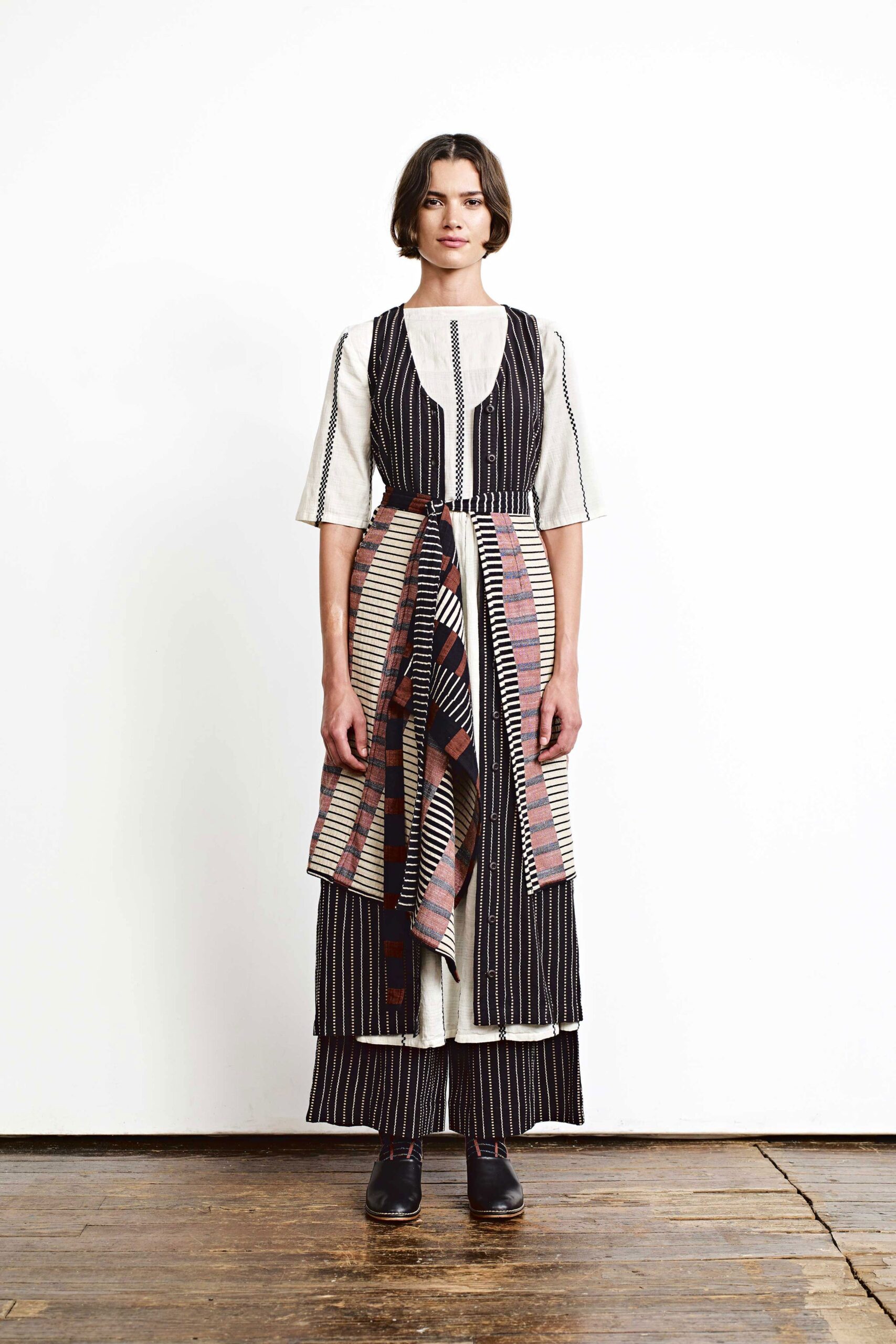 black and white striped midi dress