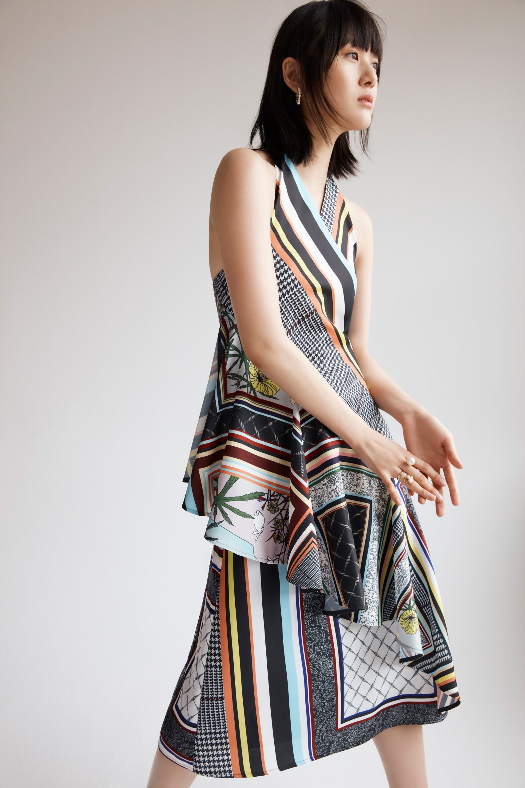 multi-colored layered sleeveless dress