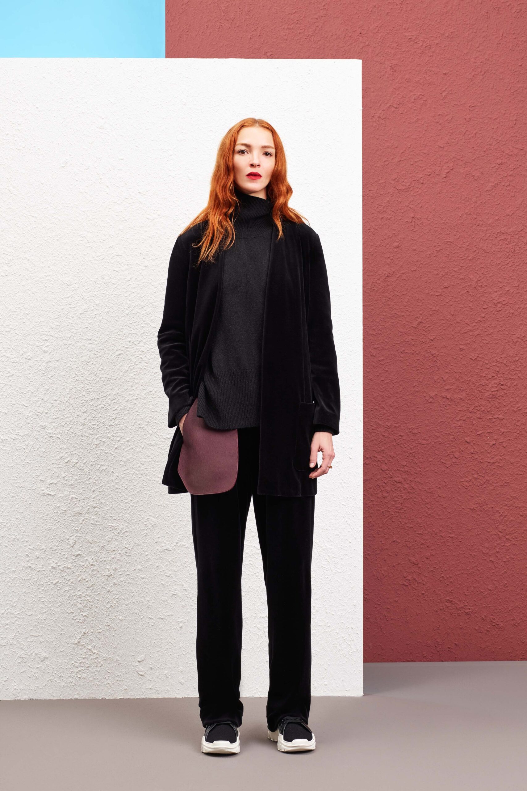 black velvet coat and pants outfit