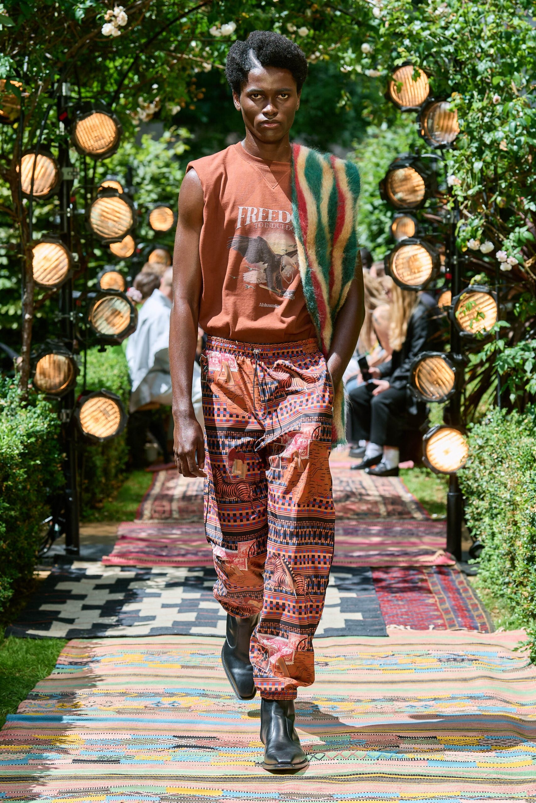 orange printed top and pants