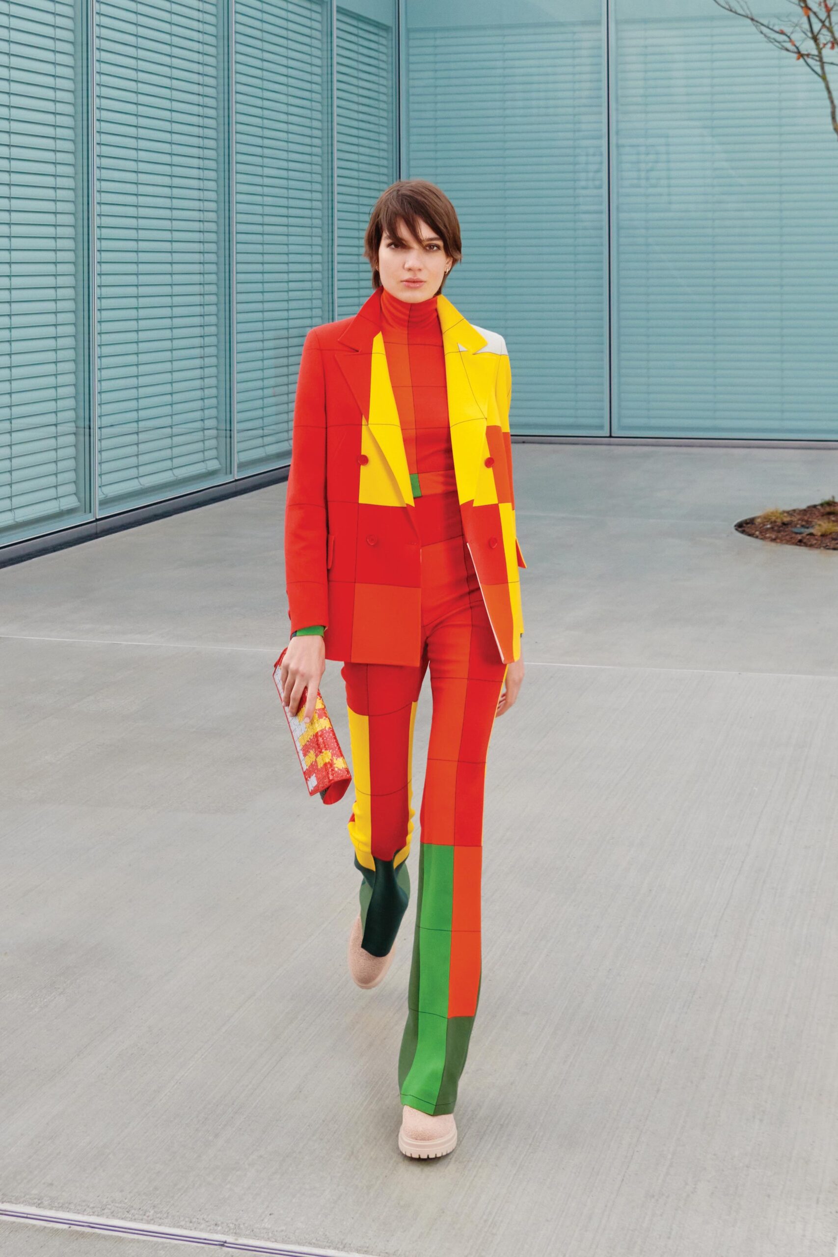 color-blocked tailored suit