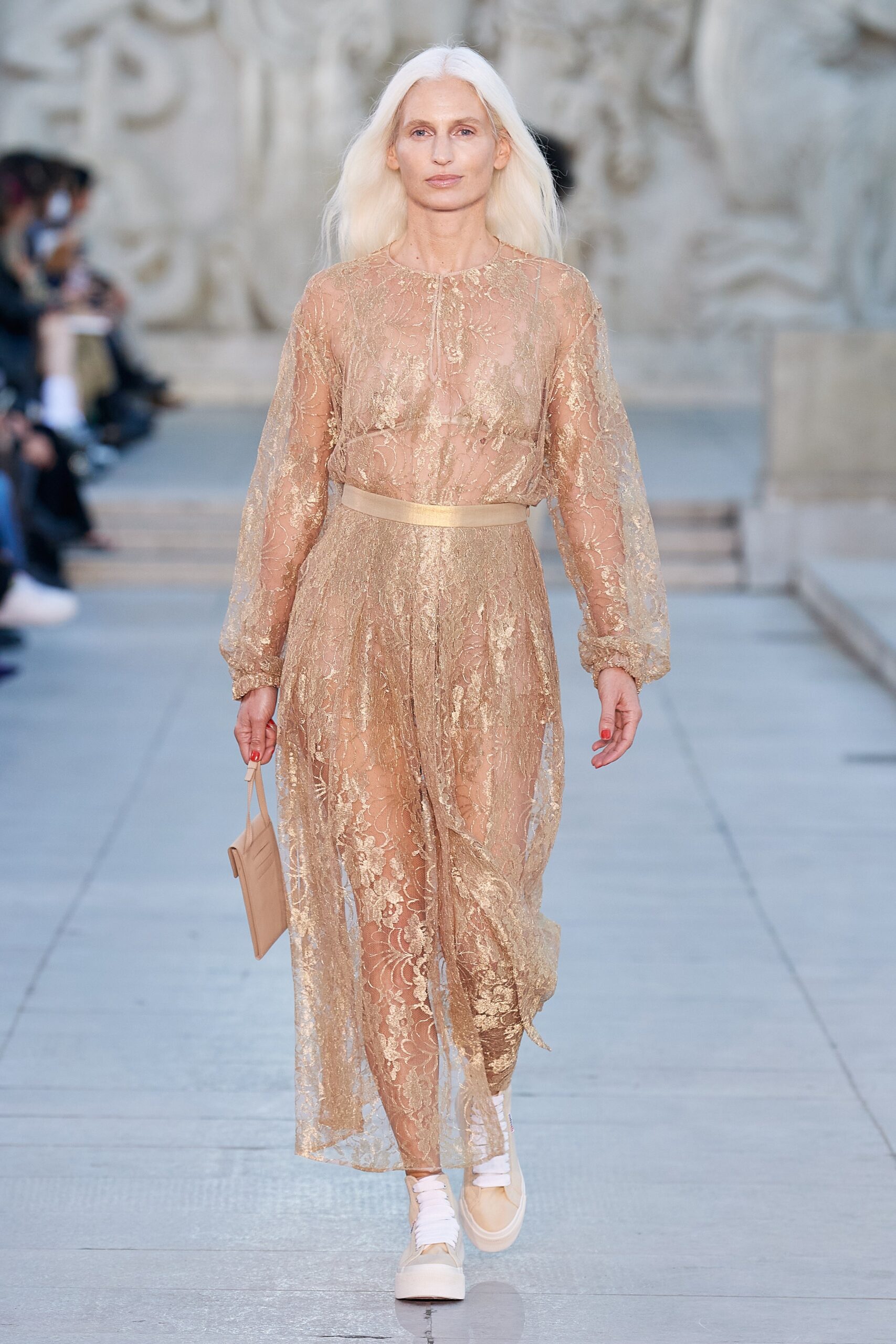 gold lace long-sleeve dress
