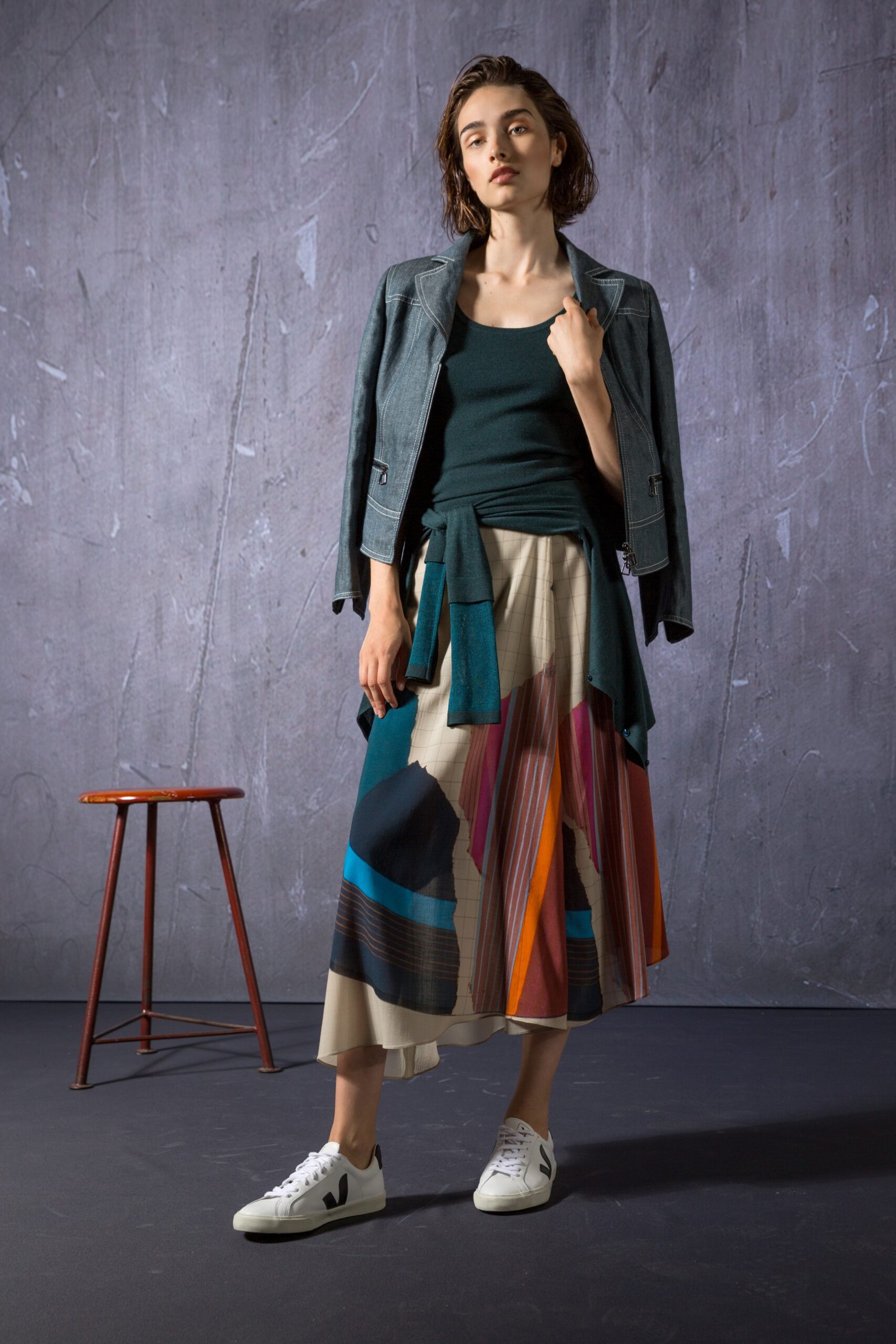multi silk relaxed tiered flowing midi skirt