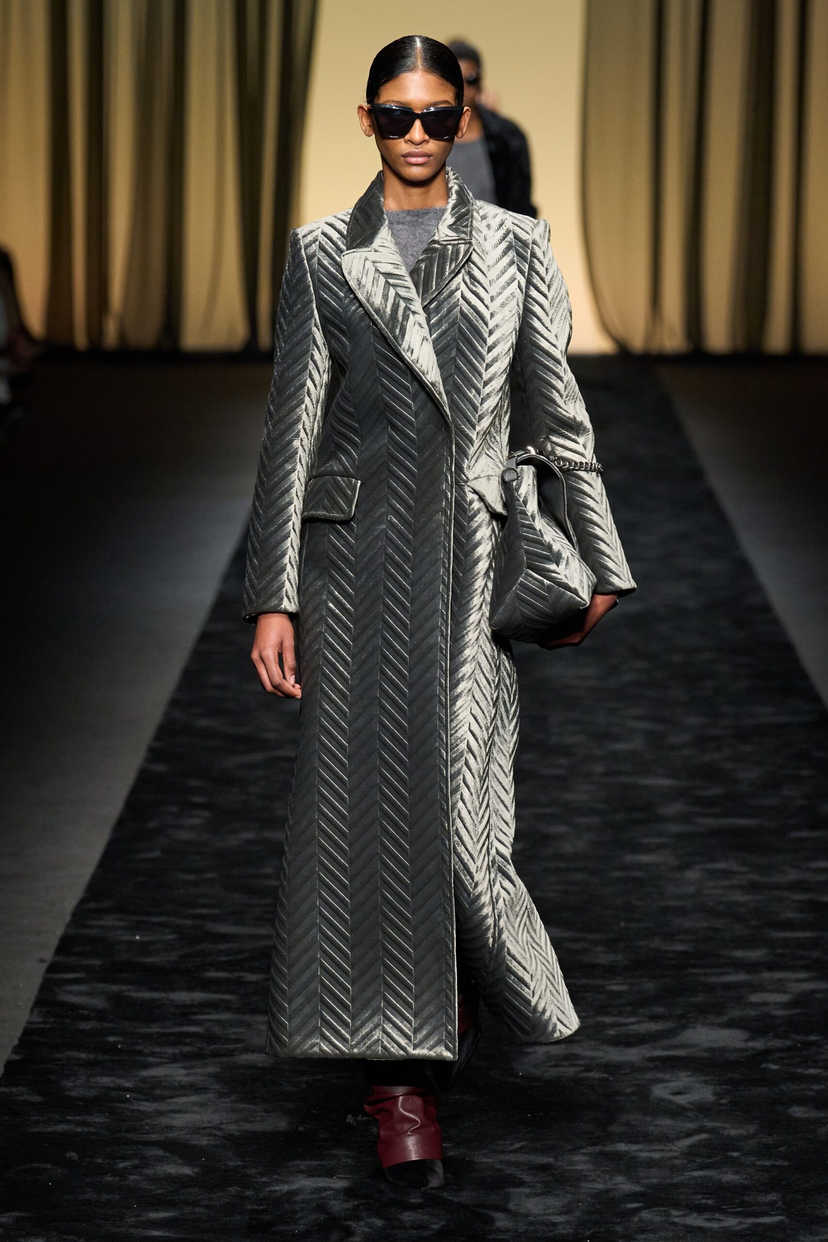 gray silk fitted coat