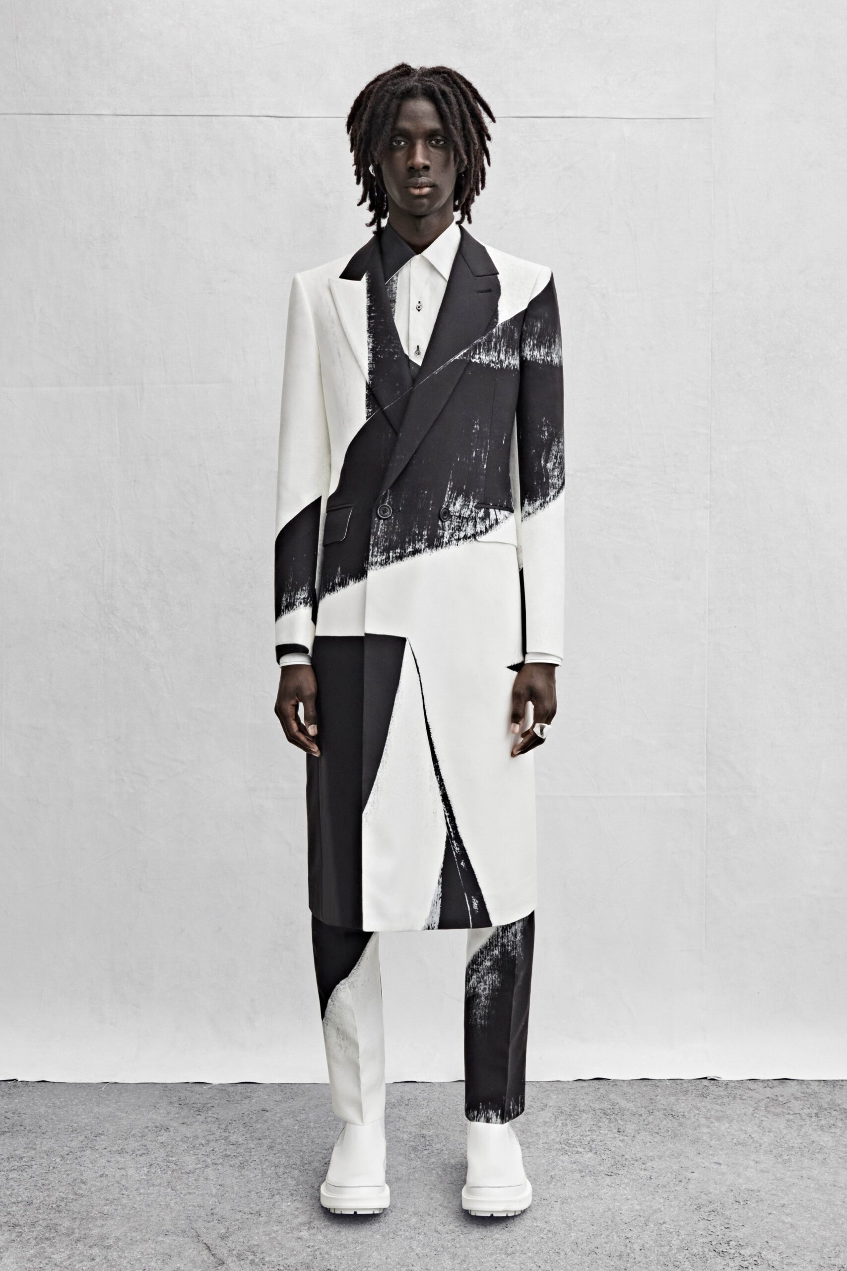 black and white tailored suit