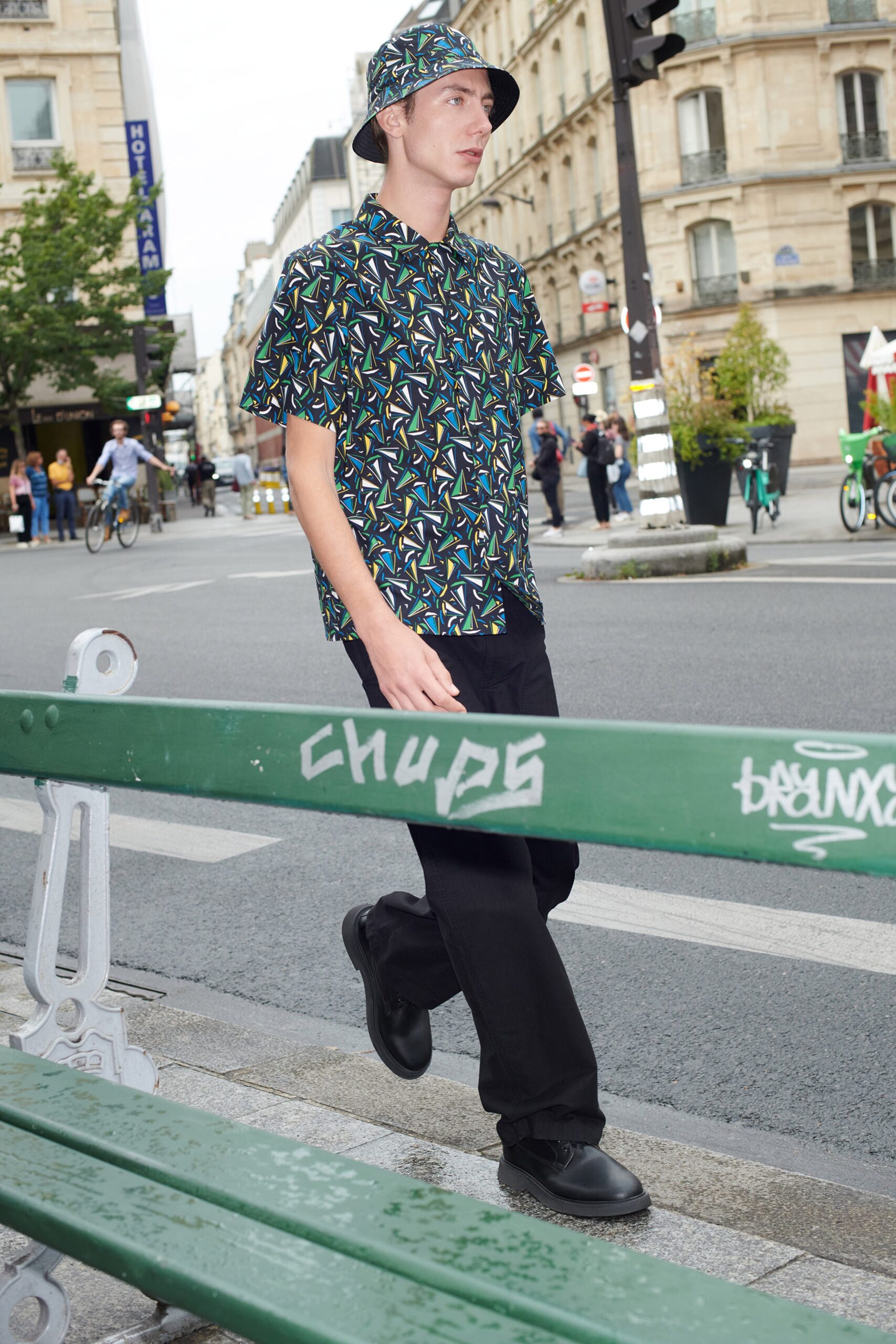 multi short-sleeve collared relaxed printed shirt