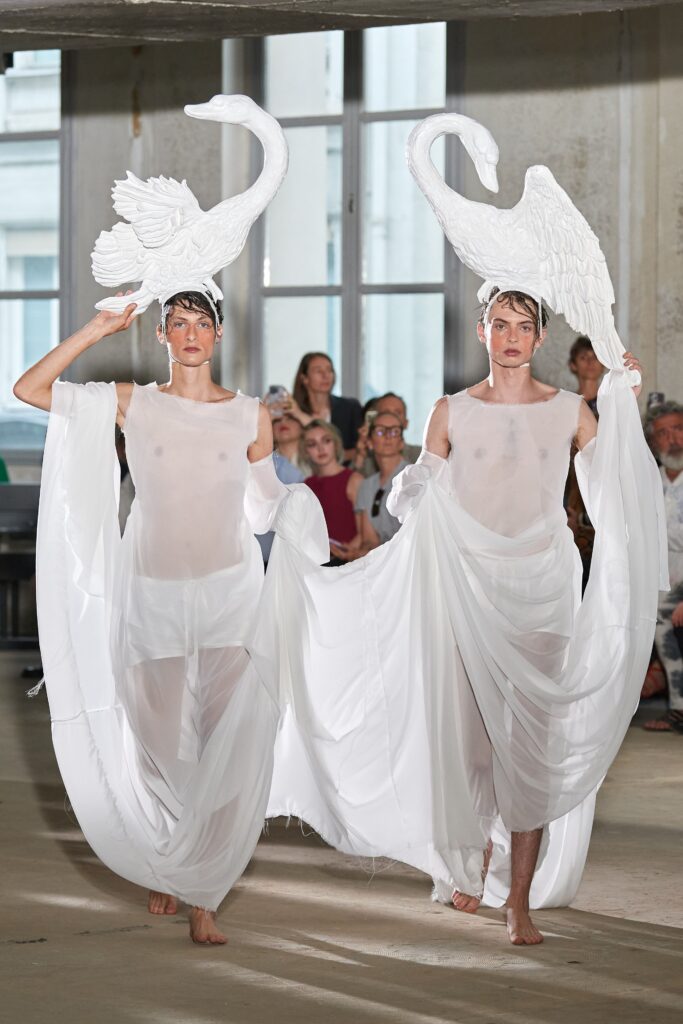 flowing white draped dresses