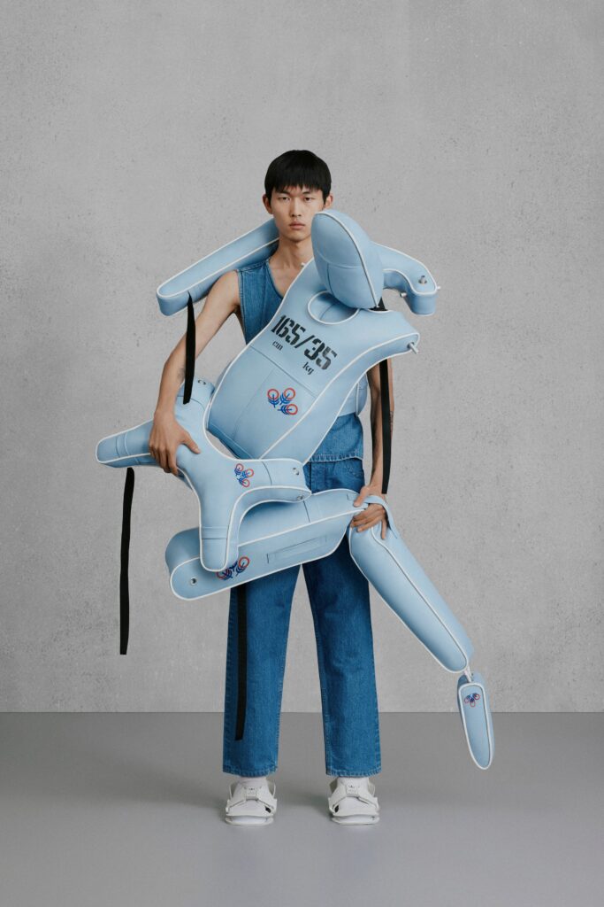 blue denim fitted jumpsuit