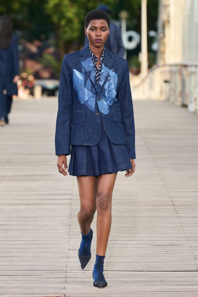 blue denim blazer and mini skirt