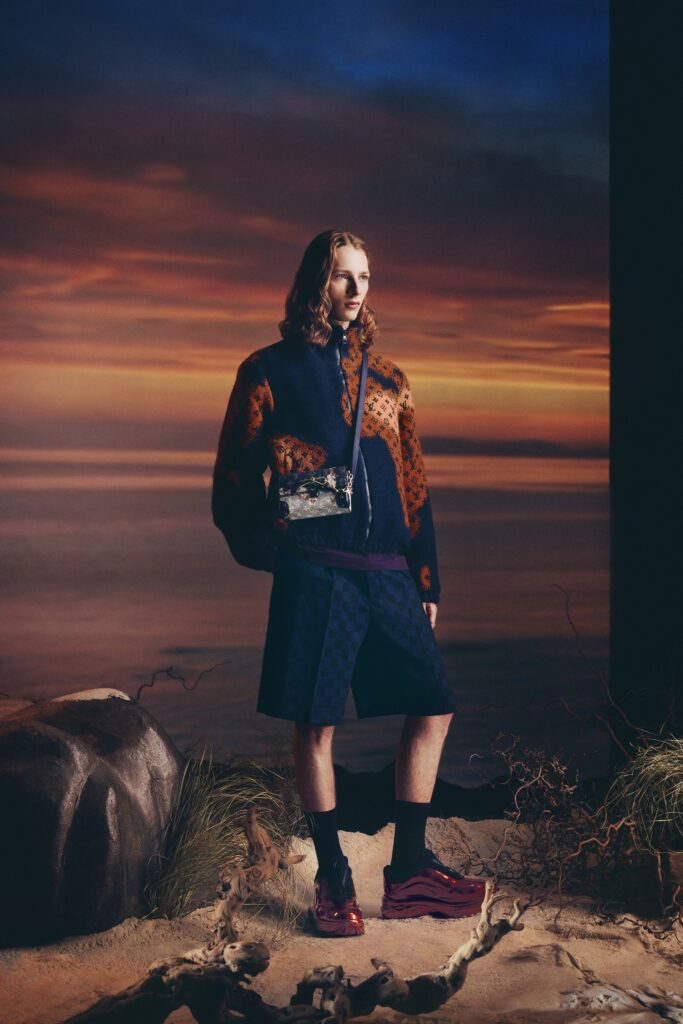 A relaxed blue printed jacket paired with matching shorts, perfect for casual summer outings.