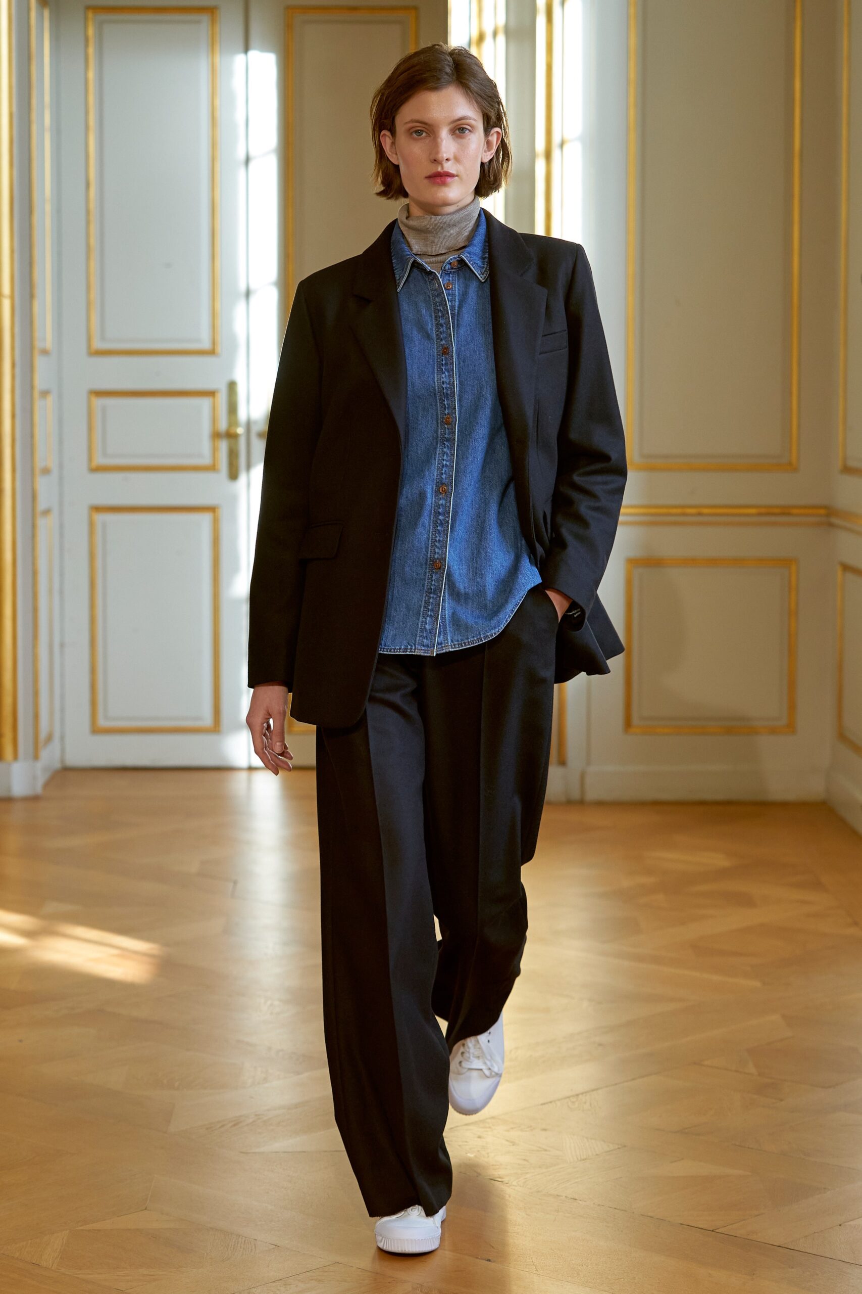 black blazer with denim shirt