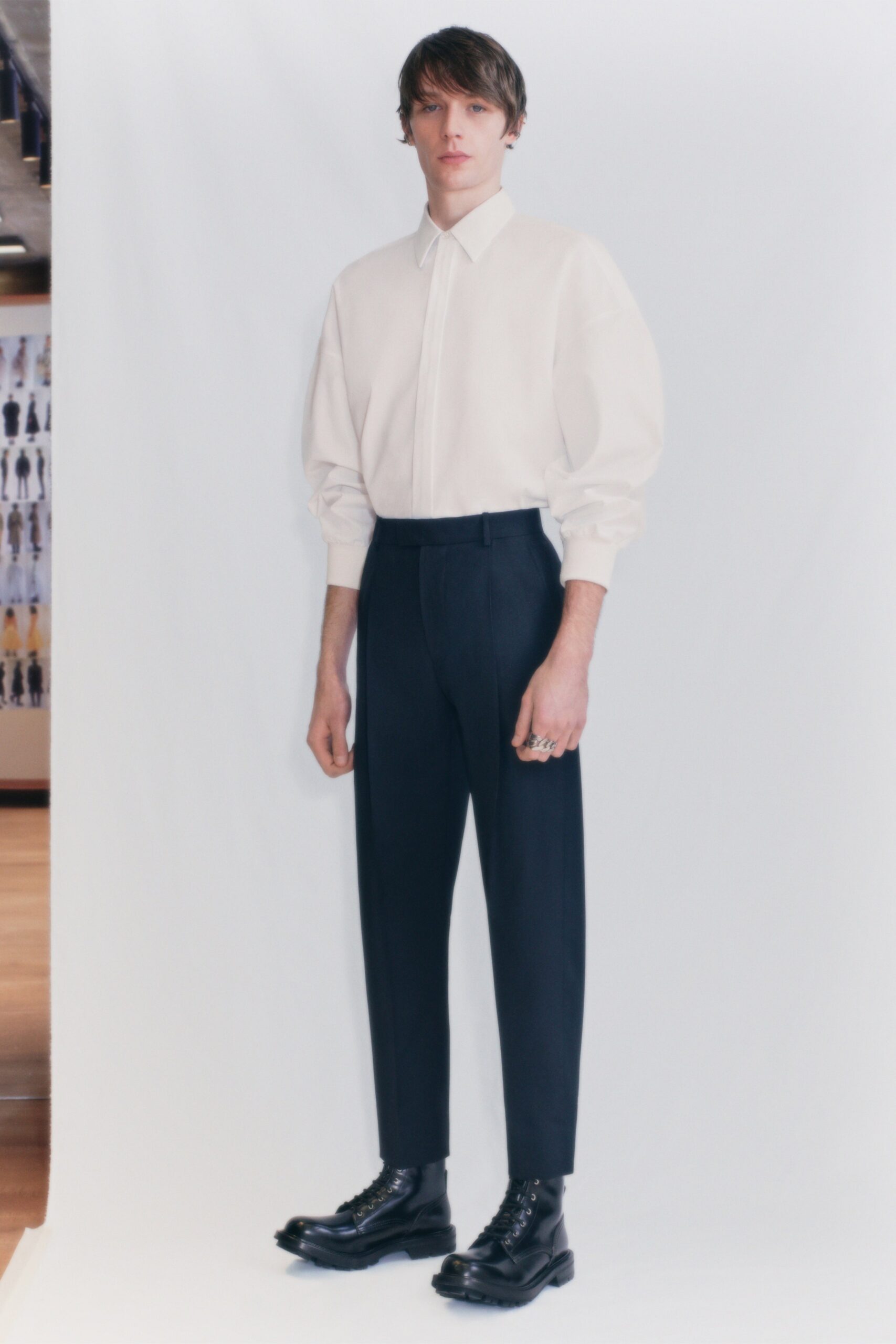 white relaxed shirt black tailored pants