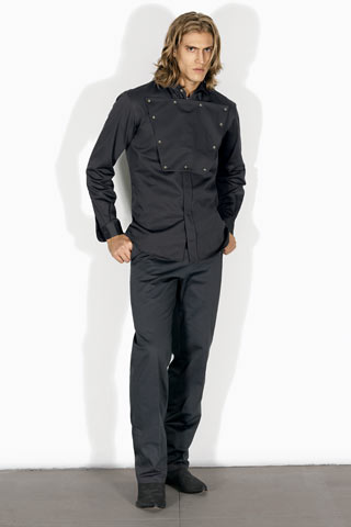 black fitted shirt and pants